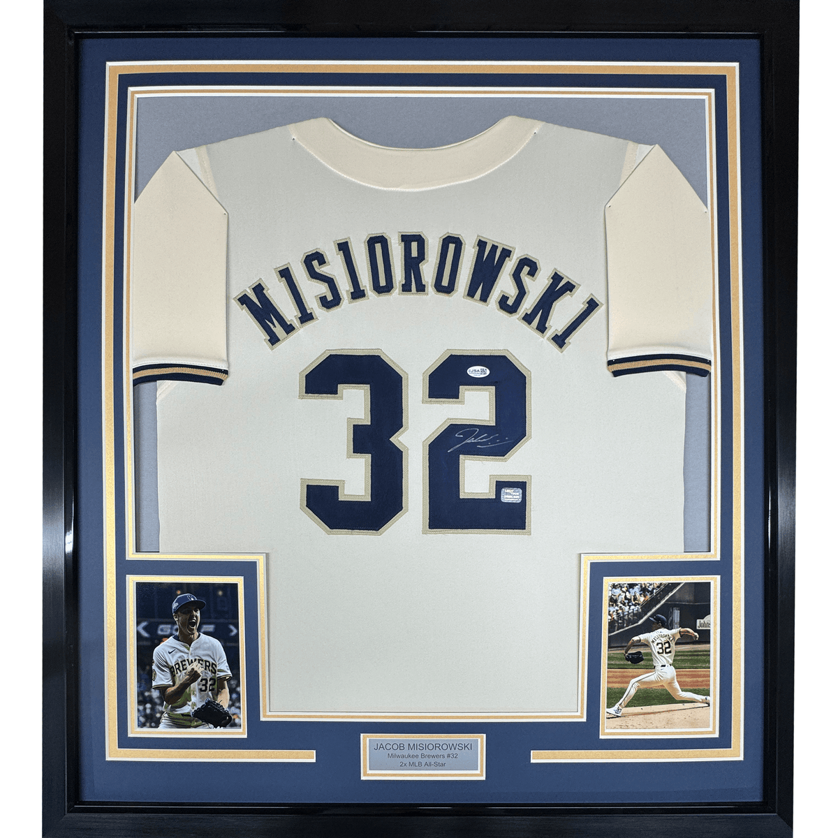 Framed Autographed/Signed Jacob Misiorowski 35x39 Milwaukee Cream Baseball Jersey JSA COA