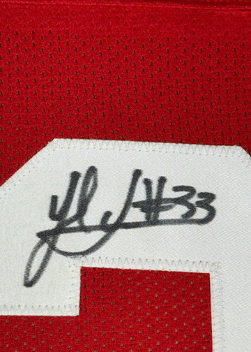 Framed Autographed/Signed Jack Sawyer 35x39 Ohio State Red College Football Jersey Beckett BAS COA