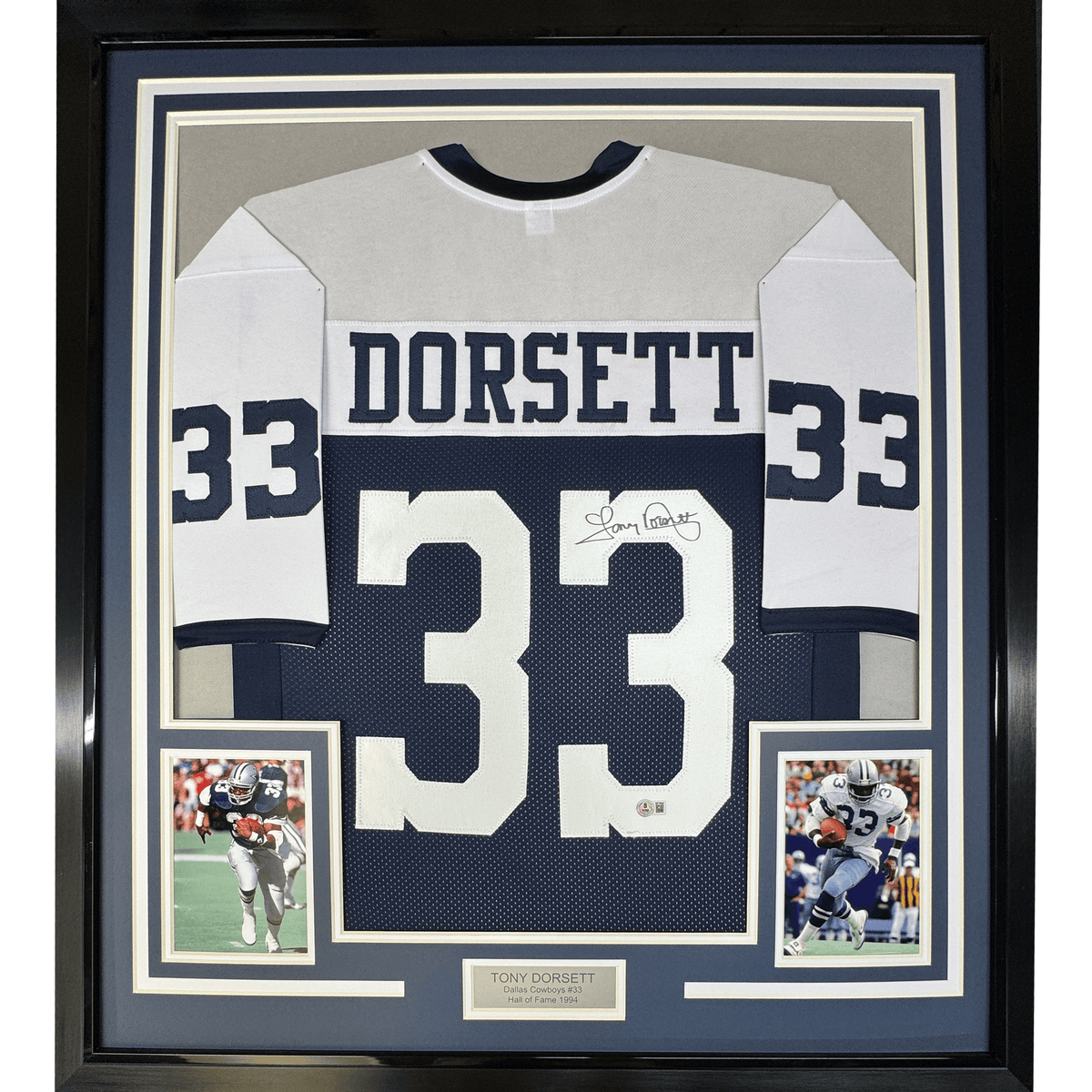 Framed Autographed/Signed Tony Dorsett 35x39 Dallas Thanksgiving Day Football Jersey JSA COA