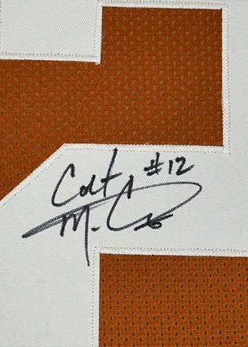 Framed Autographed/Signed Colt McCoy 35x39 Texas Longhorns Orange College Football Jersey JSA COA