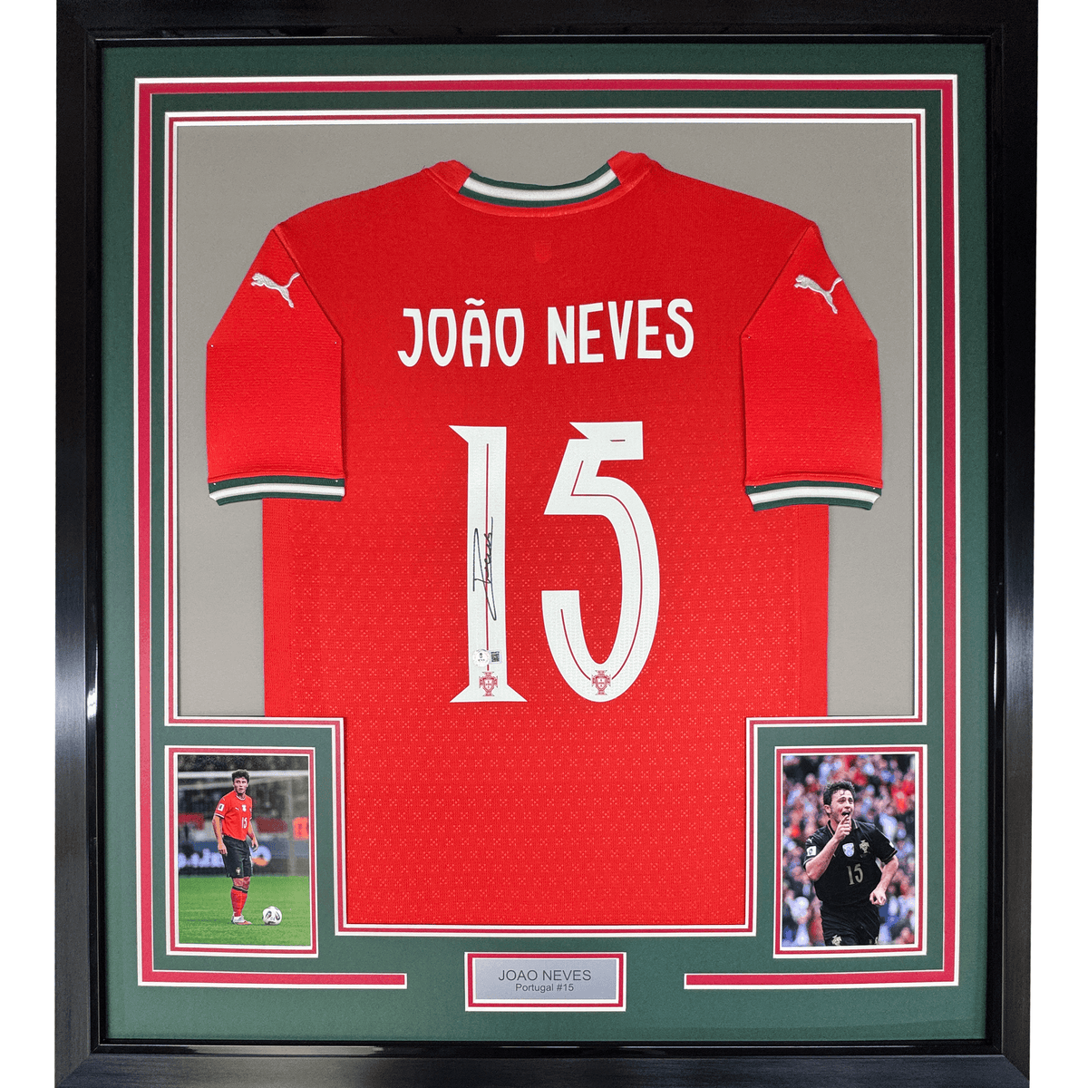 Framed Autographed/Signed Joao Neves 35x39 Portugal Soccer Team World Cup Jersey JSA COA