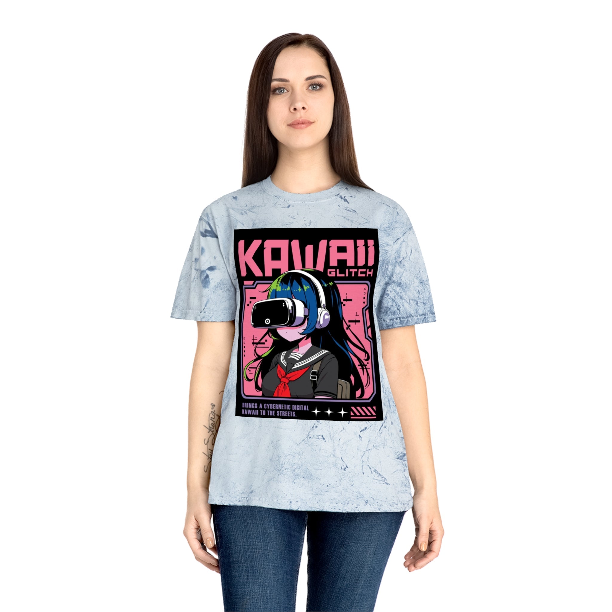 Kawaii Glitch T-Shirt, Anime Fan Apparel, Retro VR Graphic Tee, Unisex Casual Wear, Gamer Gift, Unique Color Blast Shirt