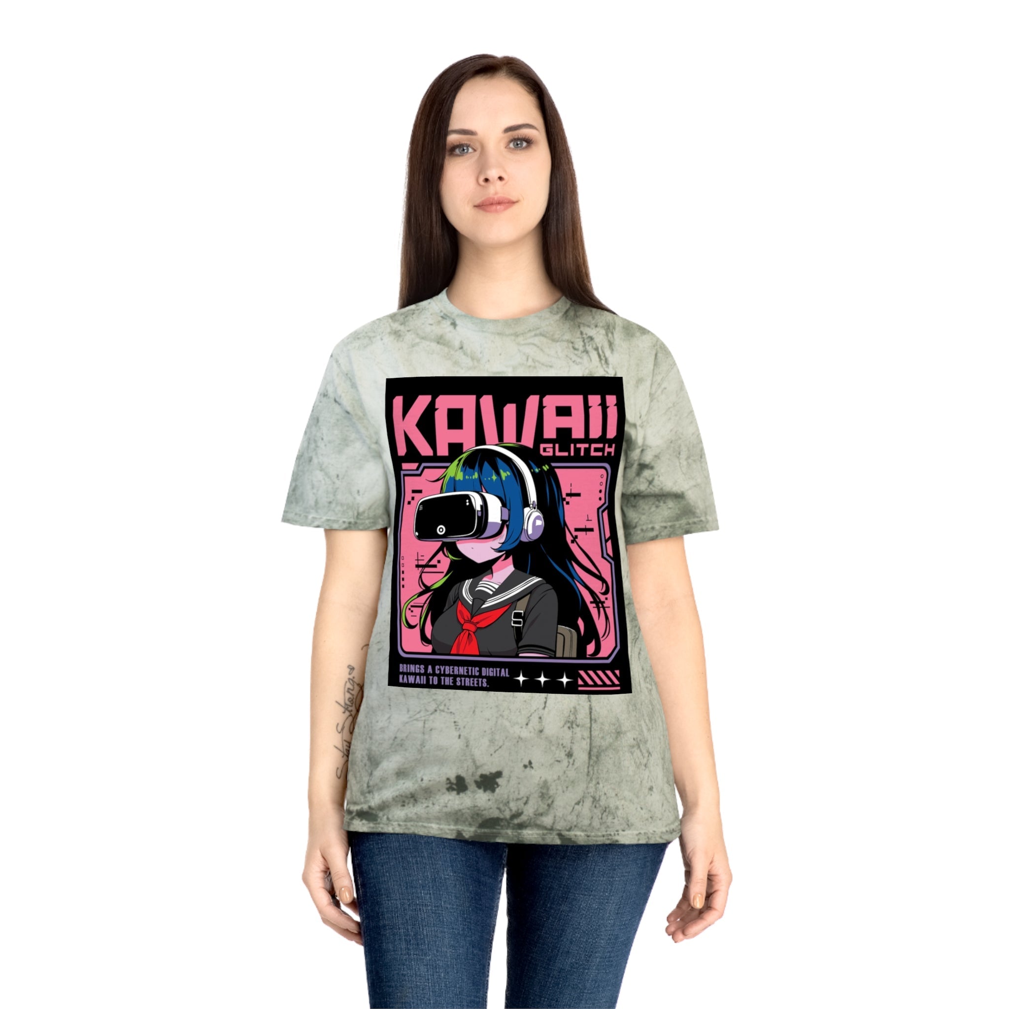 Kawaii Glitch T-Shirt, Anime Fan Apparel, Retro VR Graphic Tee, Unisex Casual Wear, Gamer Gift, Unique Color Blast Shirt