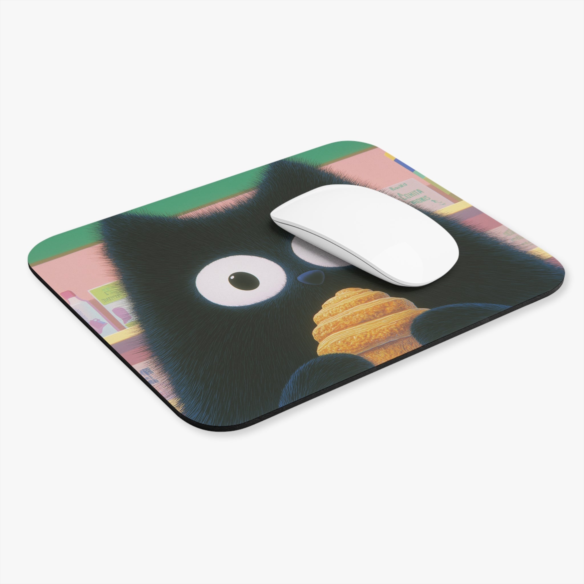 French Cat Enjoying Croissant Mouse Pad