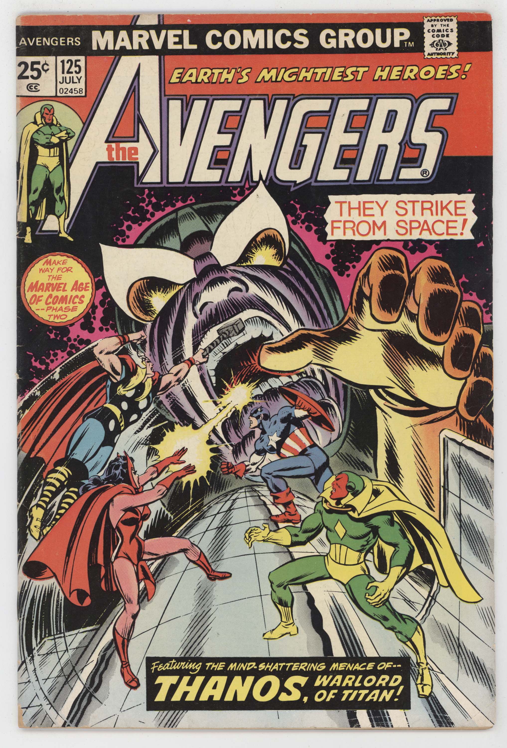 Avengers 125 Marvel 1974 VG Thanos Scarlet Witch Captain America Thor