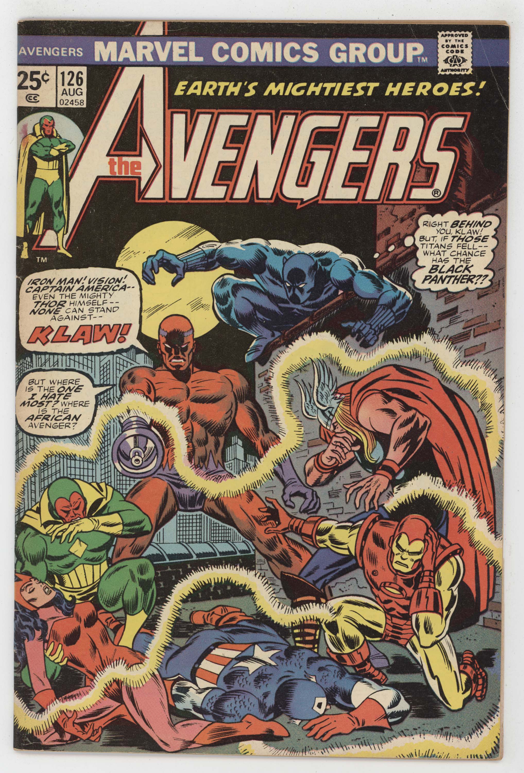 Avengers 126 Marvel 1974 VG Captain America Iron Man Black Panther Klaw