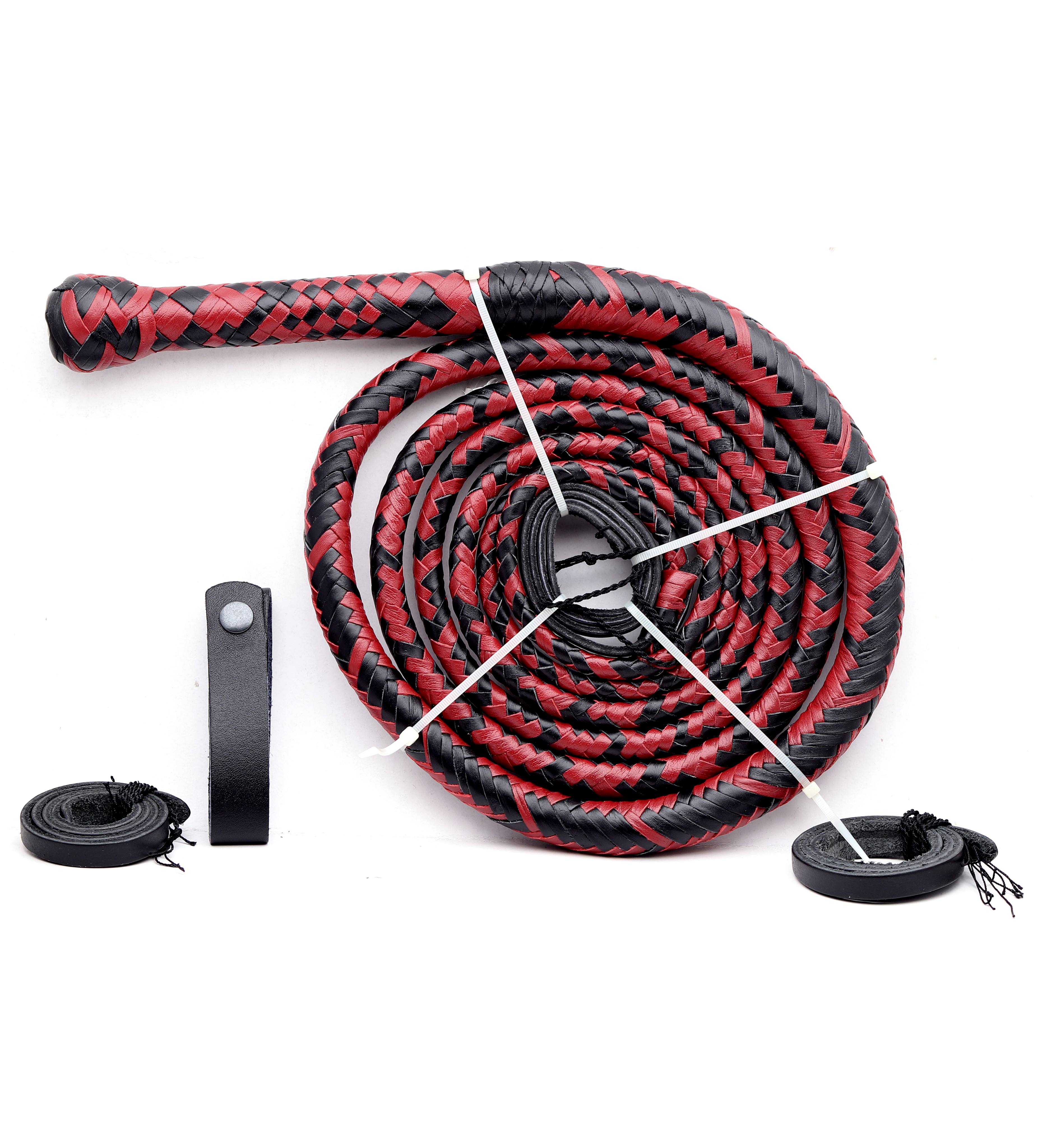 Handmade Red, Black & Orange Leather Bullwhip (4ft to 16ft)