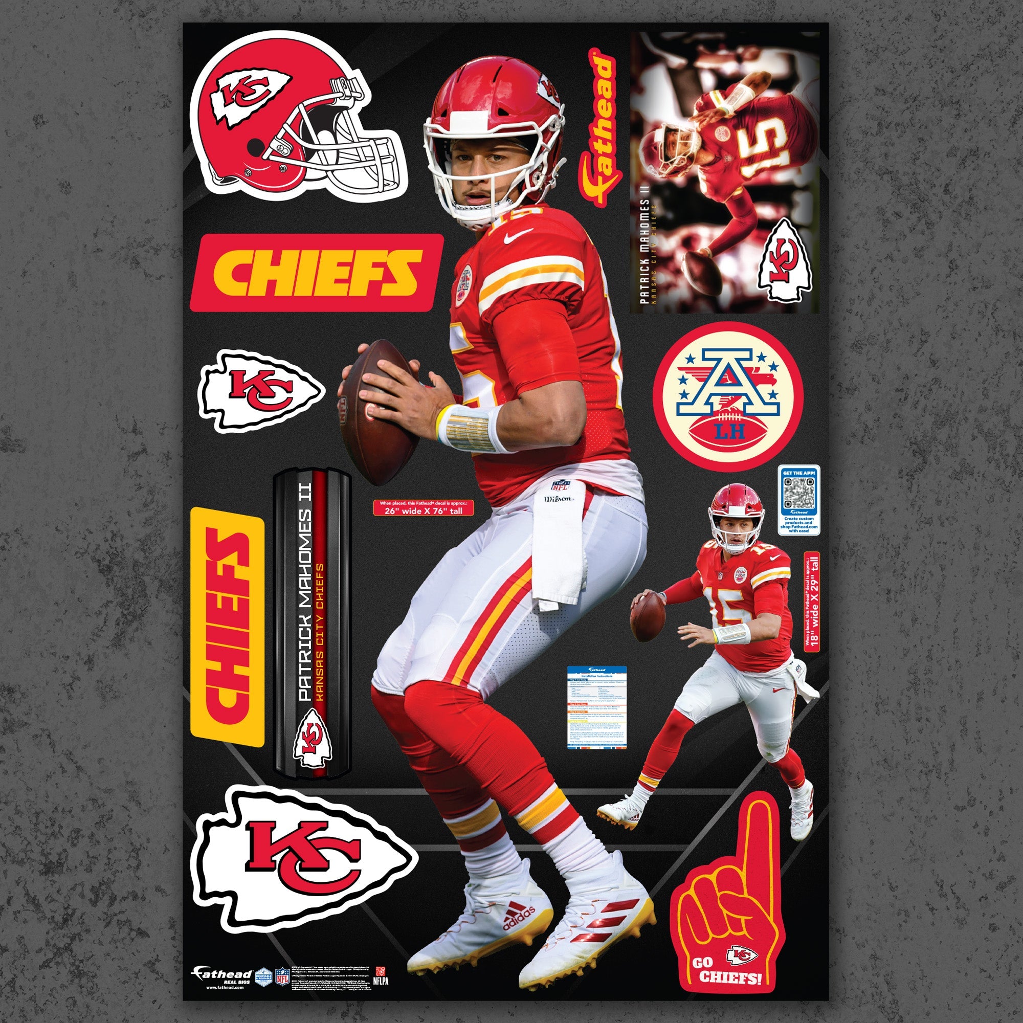 Patrick Mahomes II - RealBig Arrowhead Ace Collection - Official NFL - Kansas City Chiefs - Reusable Vinyl Wall Decals