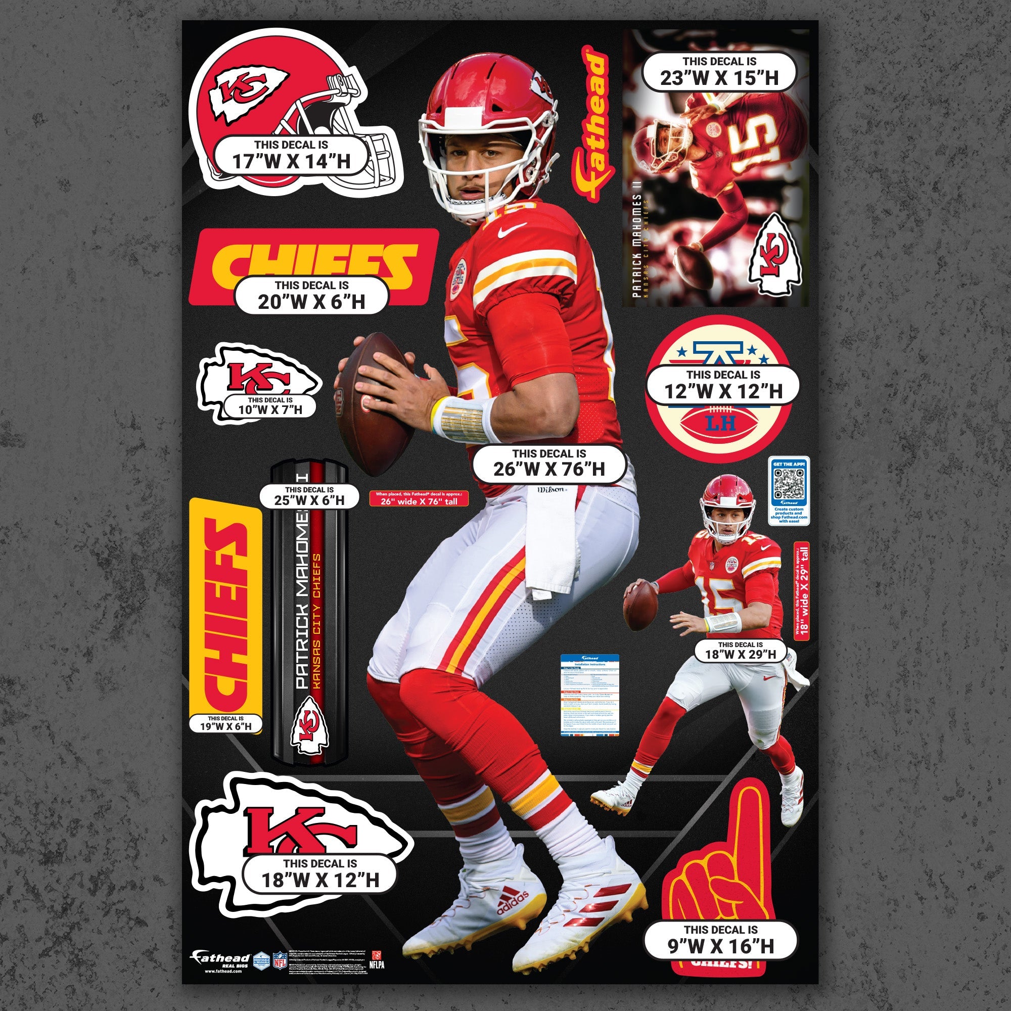 Patrick Mahomes II - RealBig Arrowhead Ace Collection - Official NFL - Kansas City Chiefs - Reusable Vinyl Wall Decals