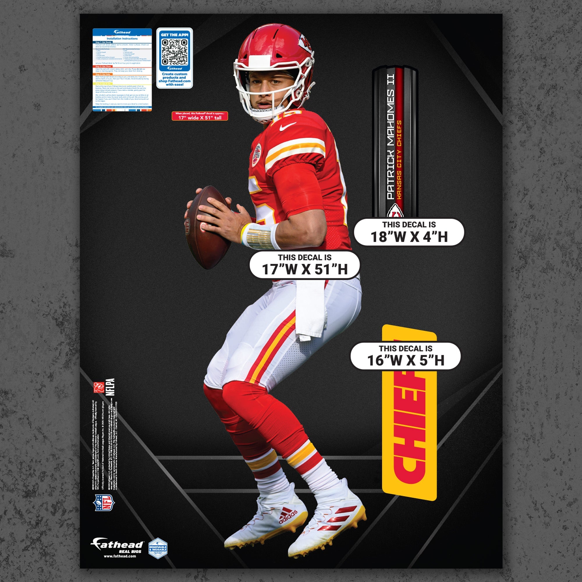 Patrick Mahomes II - RealBig Arrowhead Ace Collection - Official NFL - Kansas City Chiefs - Reusable Vinyl Wall Decals