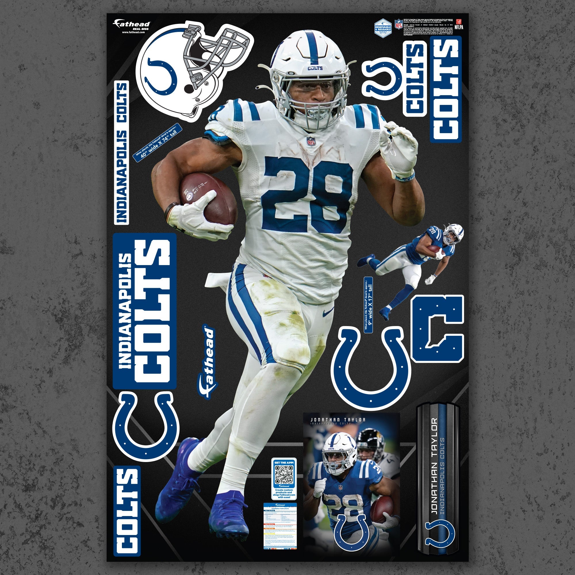 Jonathan Taylor - RealBig Horseshoe Hustle Collection - Official NFL - Indianapolis Colts - Reusable Vinyl Wall Decals