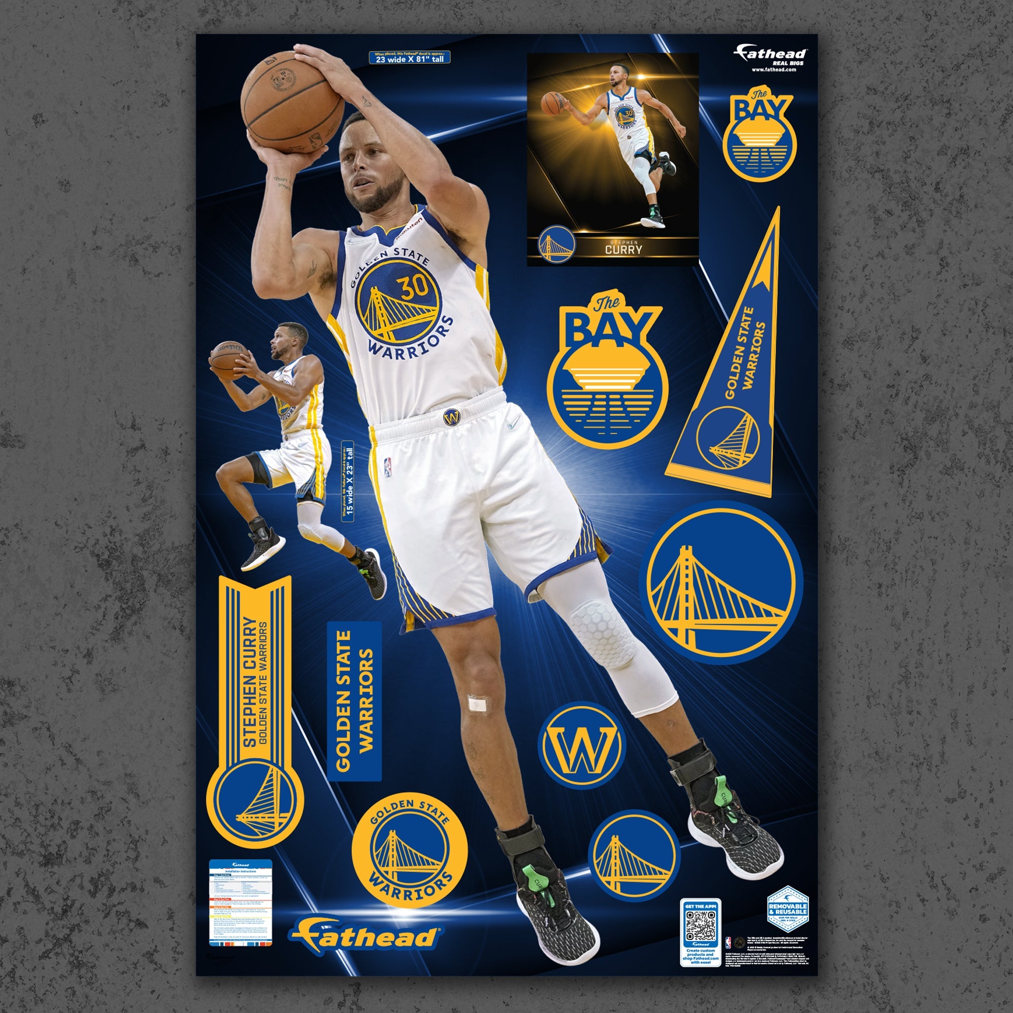Stephen Curry - RealBig Jumper Collection - Official NBA - Golden State Warriors - Reusable Vinyl Wall Decals
