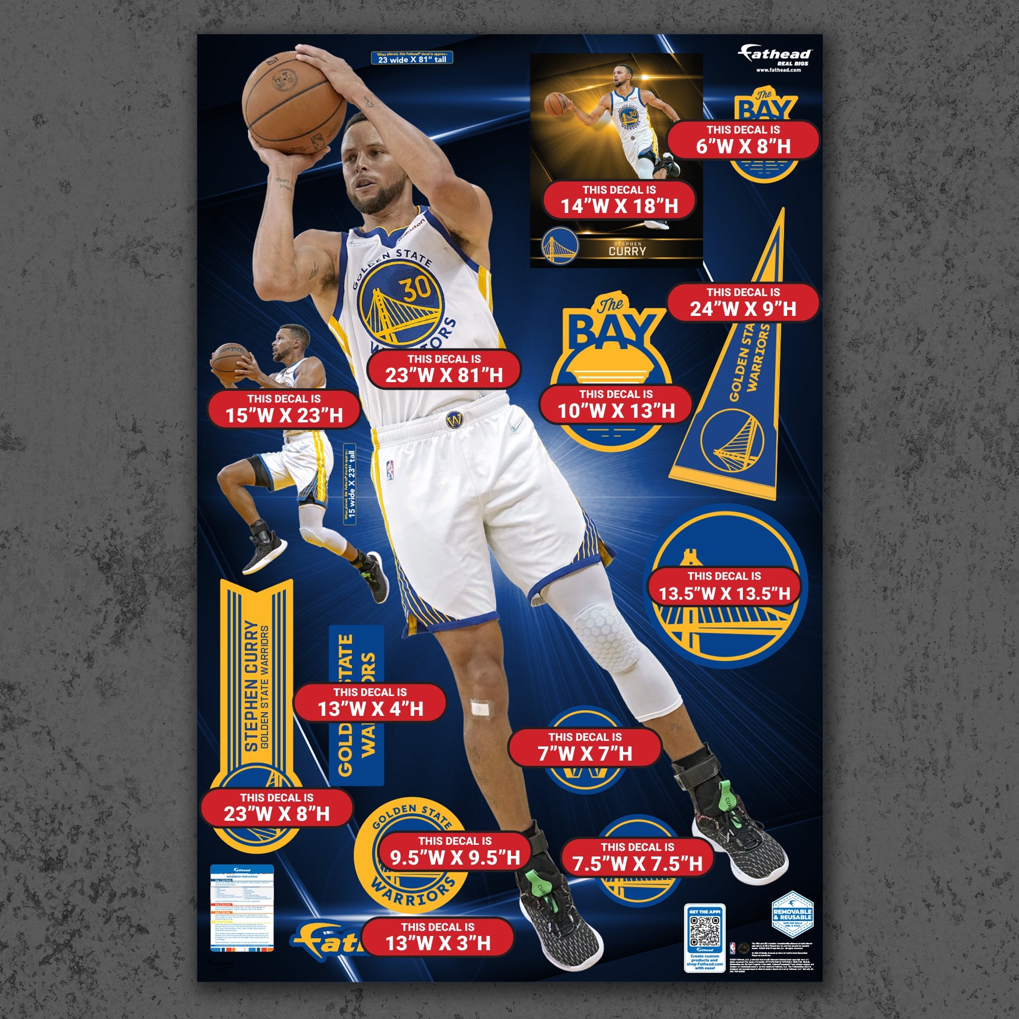 Stephen Curry - RealBig Jumper Collection - Official NBA - Golden State Warriors - Reusable Vinyl Wall Decals