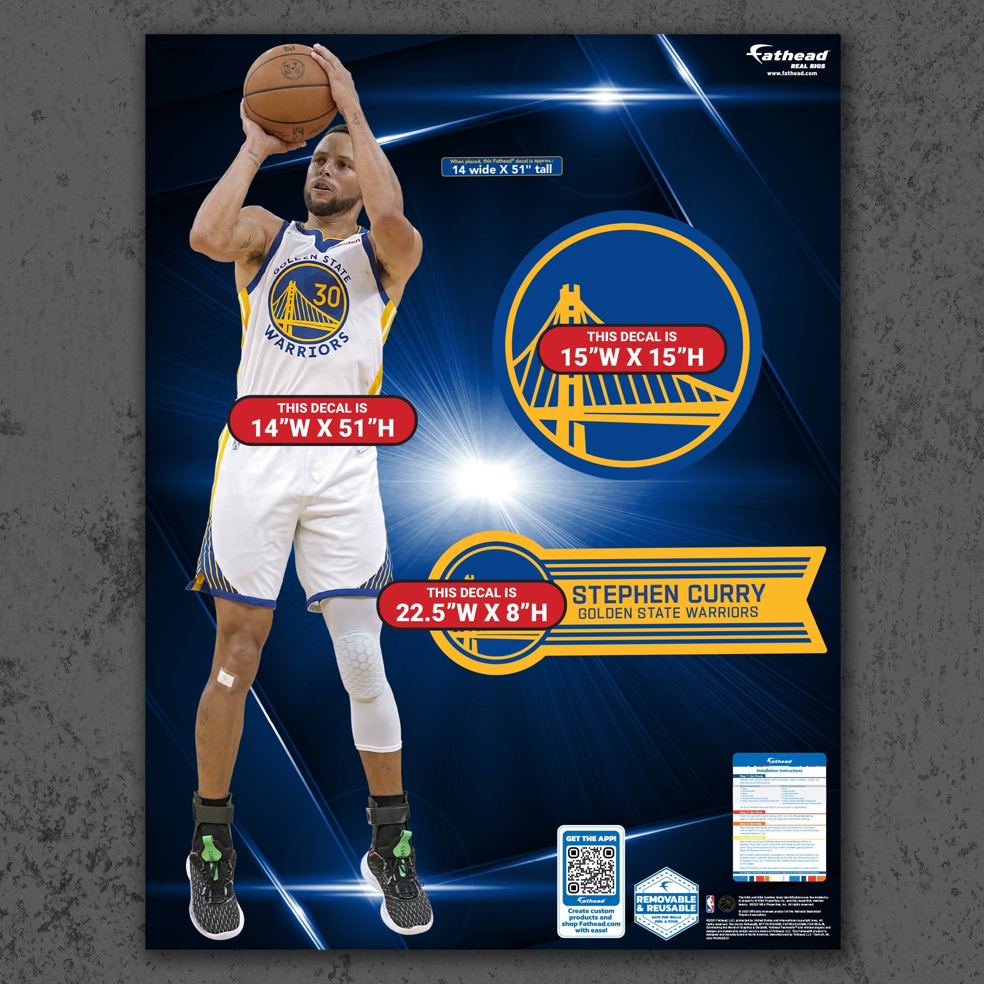 Stephen Curry - RealBig Jumper Collection - Official NBA - Golden State Warriors - Reusable Vinyl Wall Decals