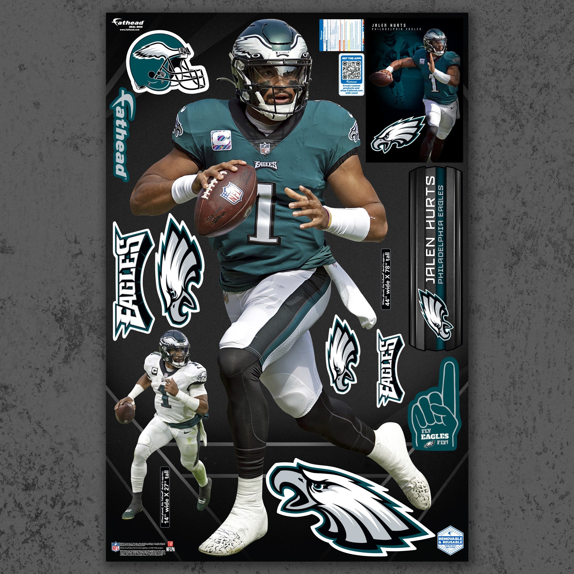 Jalen Hurts - RealBig No. 1 Collection - Official NFL - Philadelphia Eagles - Reusable Vinyl Wall Decals