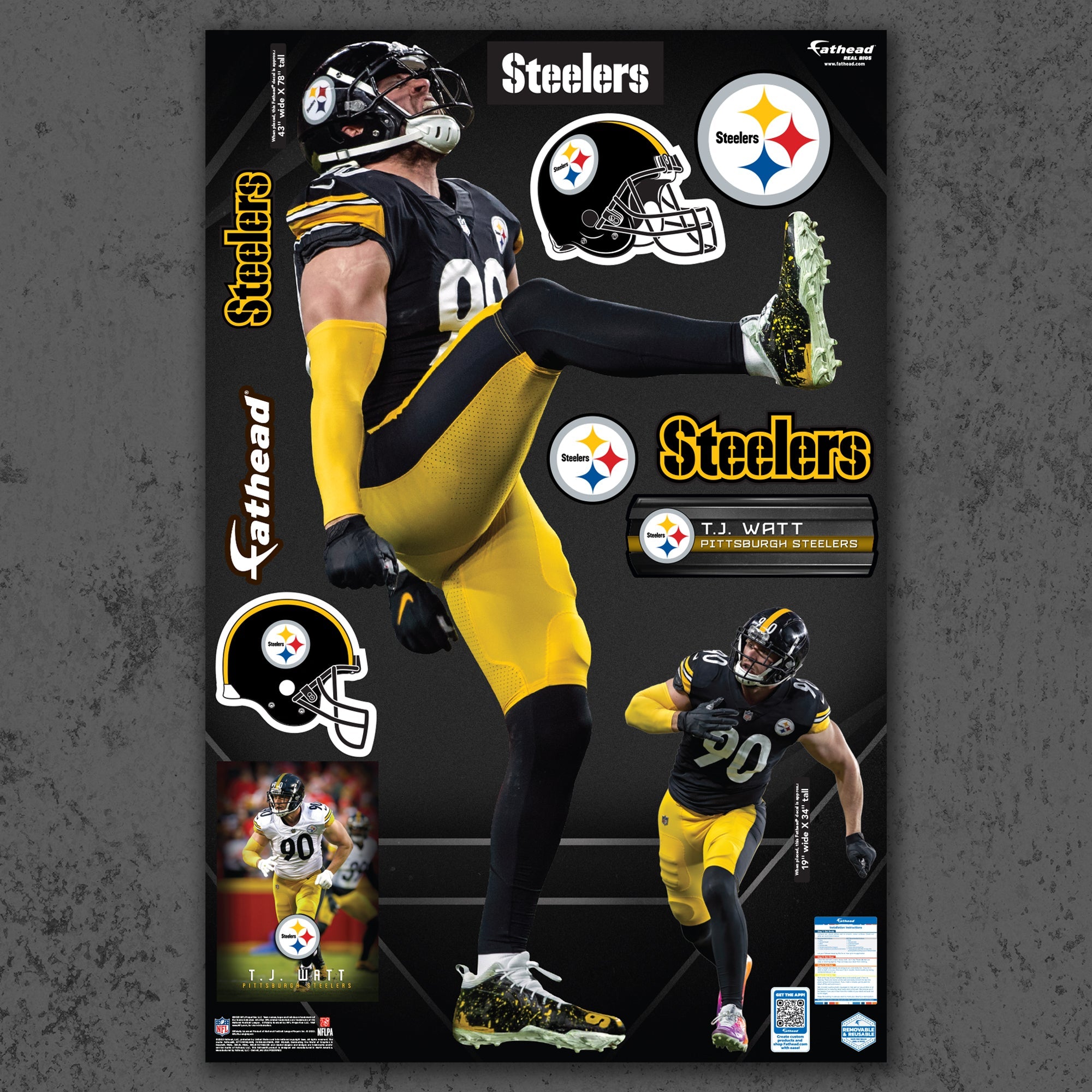 T.J. Watt - RealBig Celebration Collection - Official NFL - Pittsburgh Steelers - Reusable Vinyl Wall Decals