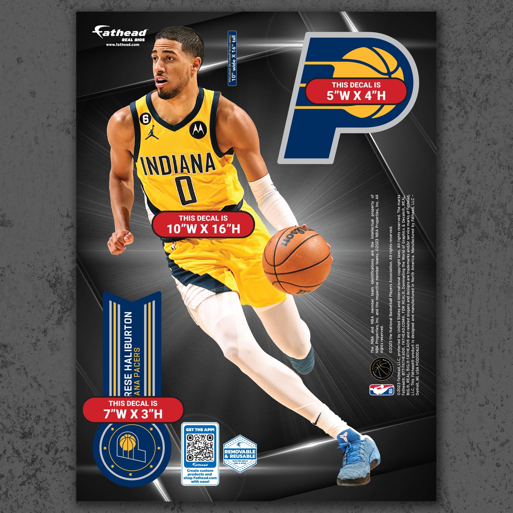 Tyrese Haliburton - RealBig Collection - Official NBA - Indiana Pacers - Reusable Vinyl Wall Decals