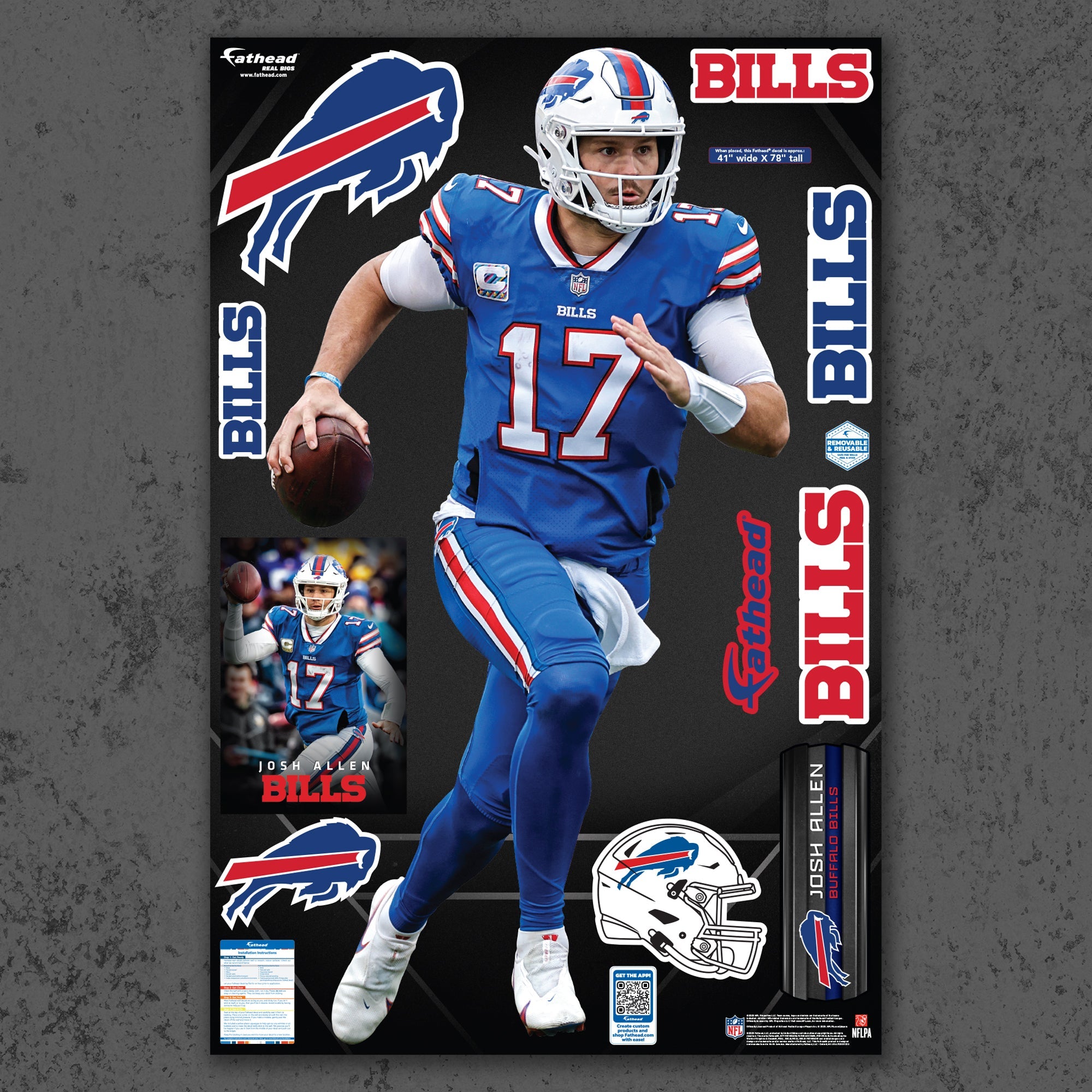 Josh Allen - RealBig Buffalo Breakout Collection - Official NFL - Buffalo Bills - Reusable Vinyl Wall Decals