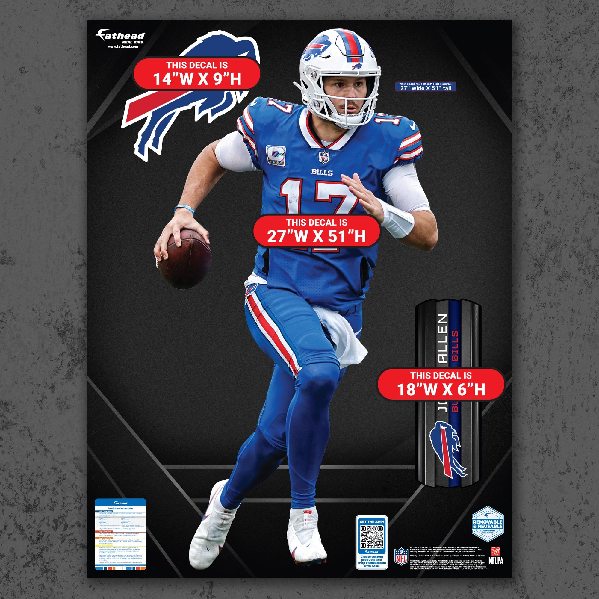 Josh Allen - RealBig Buffalo Breakout Collection - Official NFL - Buffalo Bills - Reusable Vinyl Wall Decals
