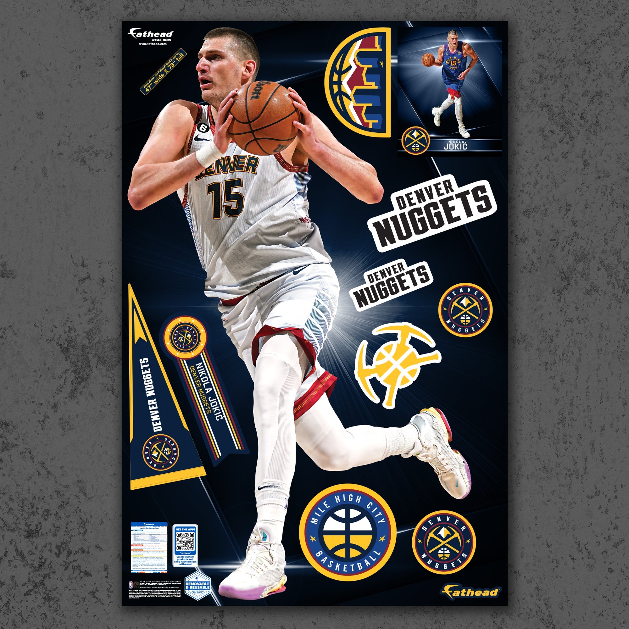 Nikola Jokic - Realbig City Jersey Collection - Official NBA - Denver Nuggets - Reusable Vinyl Wall Decals