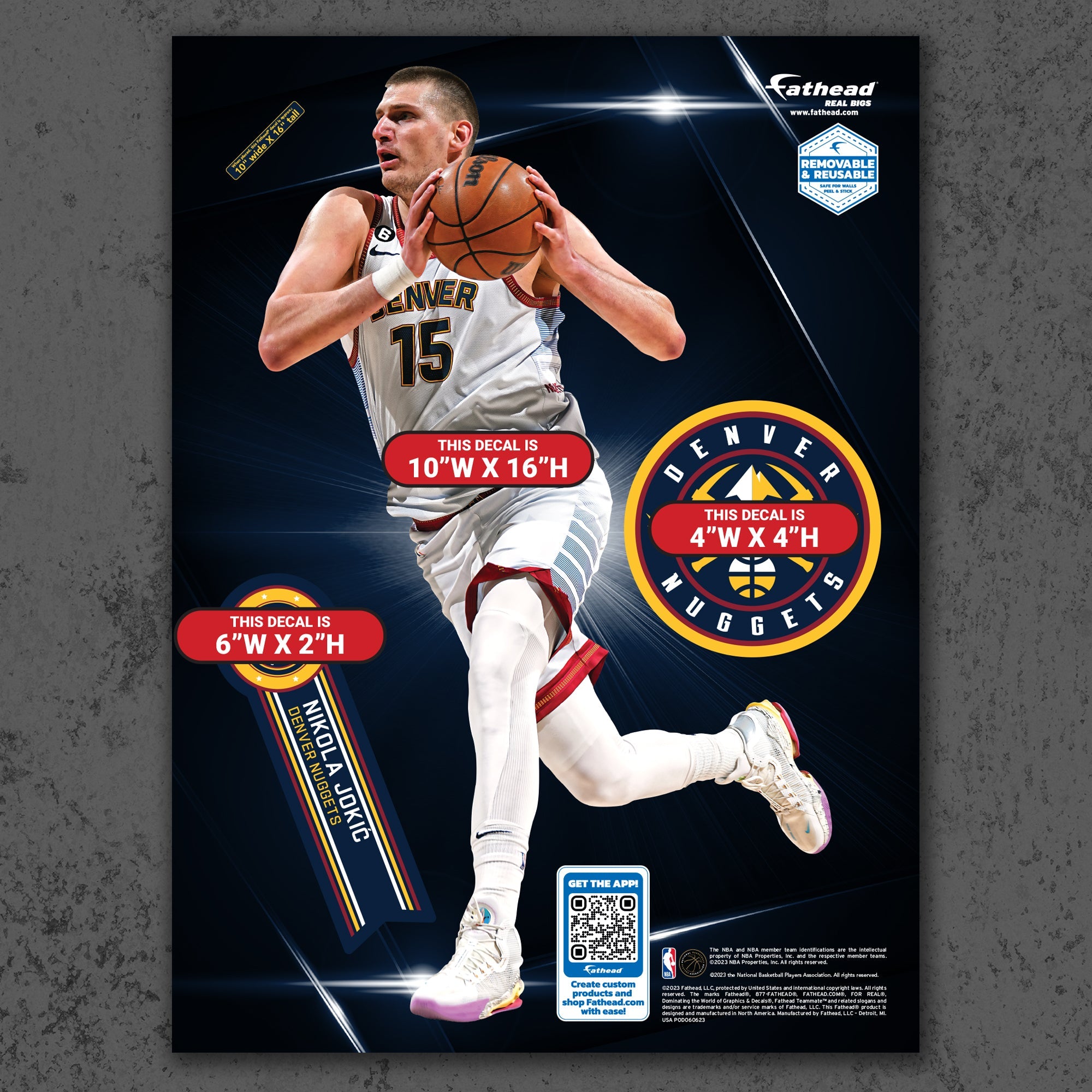 Nikola Jokic - Realbig City Jersey Collection - Official NBA - Denver Nuggets - Reusable Vinyl Wall Decals