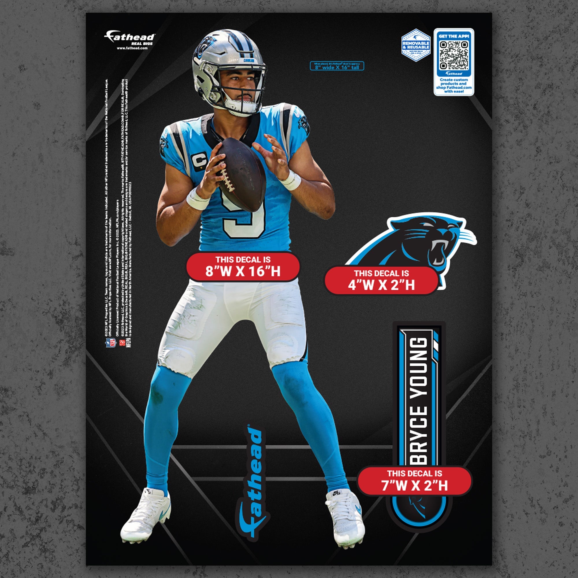 Bryce Young - RealBig Blue Jersey Collection - Official NFL - Carolina Panthers - Reusable Vinyl Wall Decals