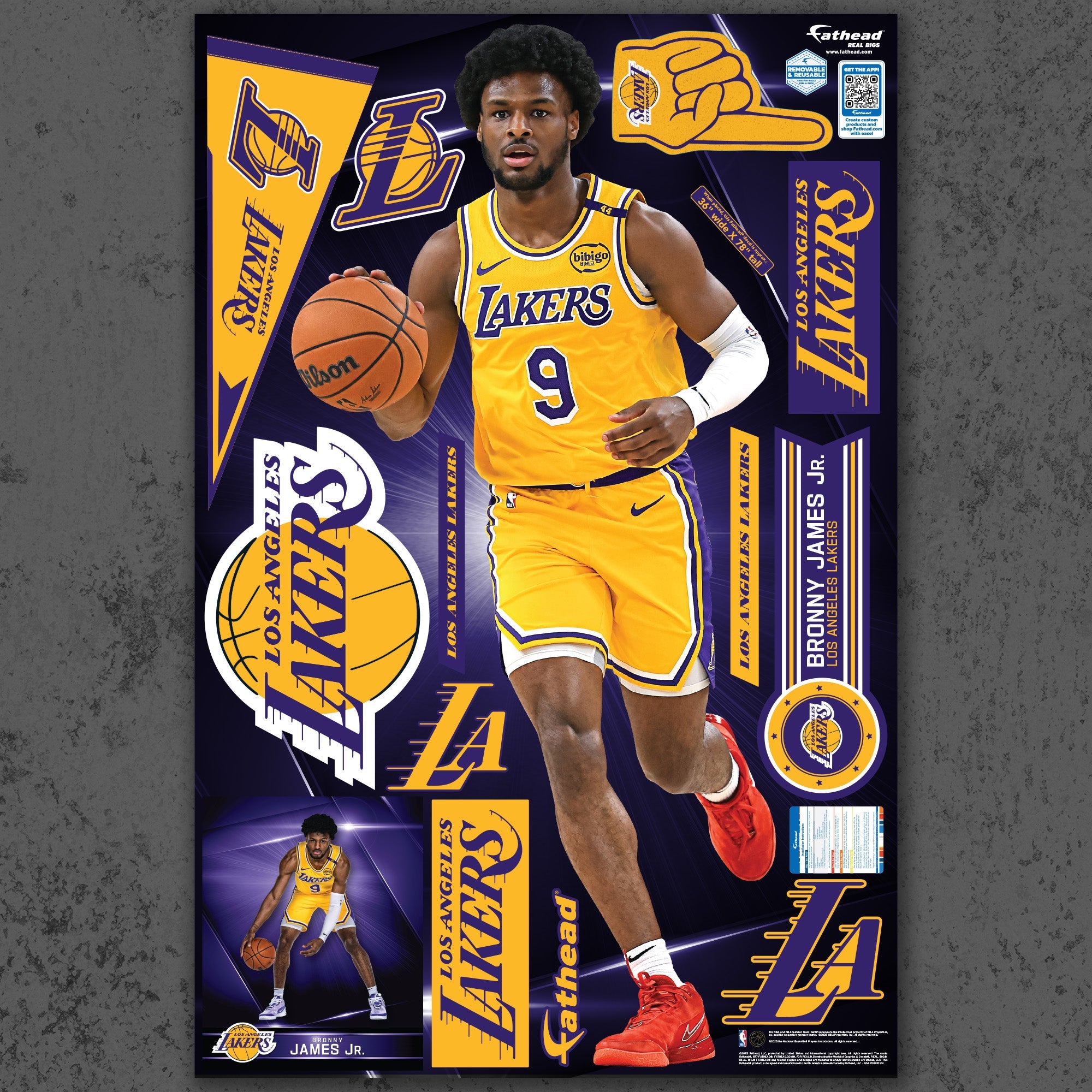 Bronny James - RealBig Collection - Official NBA - Los Angeles Lakers - Reusable Vinyl Wall Decals