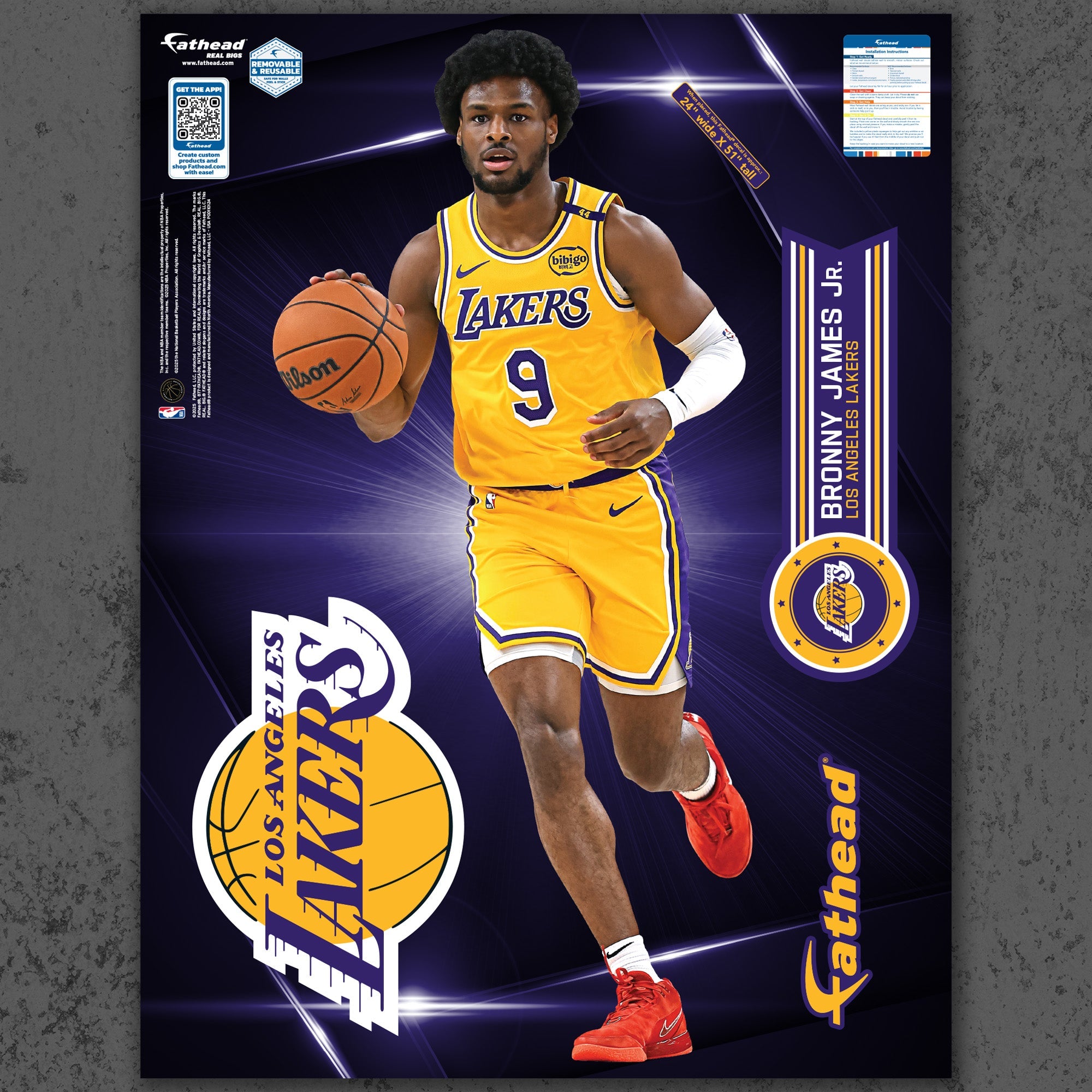 Bronny James - RealBig Collection - Official NBA - Los Angeles Lakers - Reusable Vinyl Wall Decals