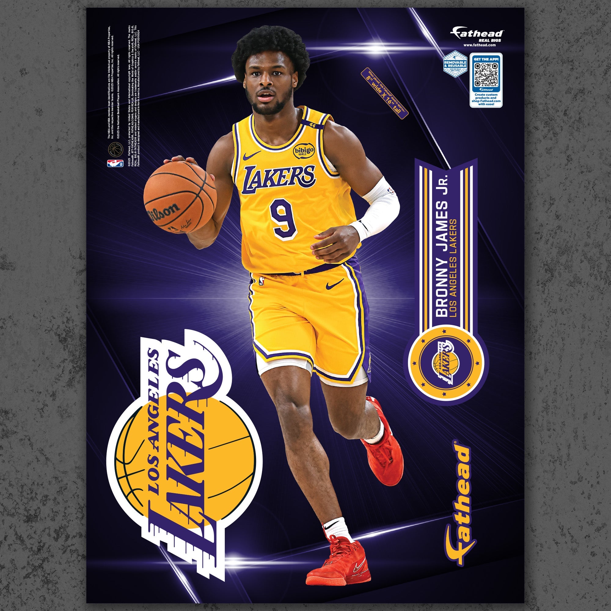 Bronny James - RealBig Collection - Official NBA - Los Angeles Lakers - Reusable Vinyl Wall Decals