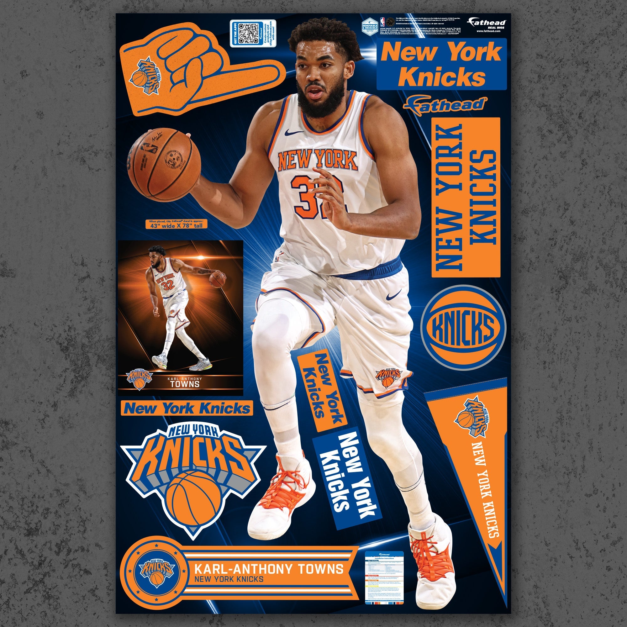 Karl Anthony Towns - RealBig Collection - Official NBA - New York Knicks - Reusable Vinyl Wall Decals