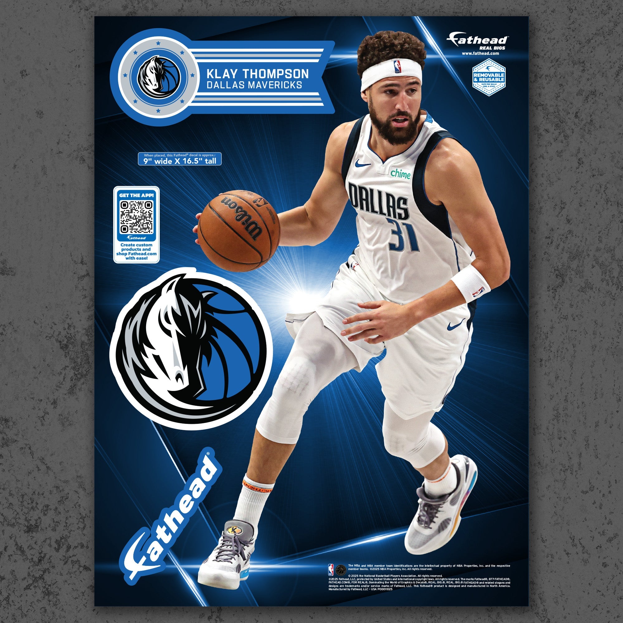 Klay Thompson - RealBig Collection - Official NBA - Dallas Mavericks - Reusable Vinyl Wall Decals