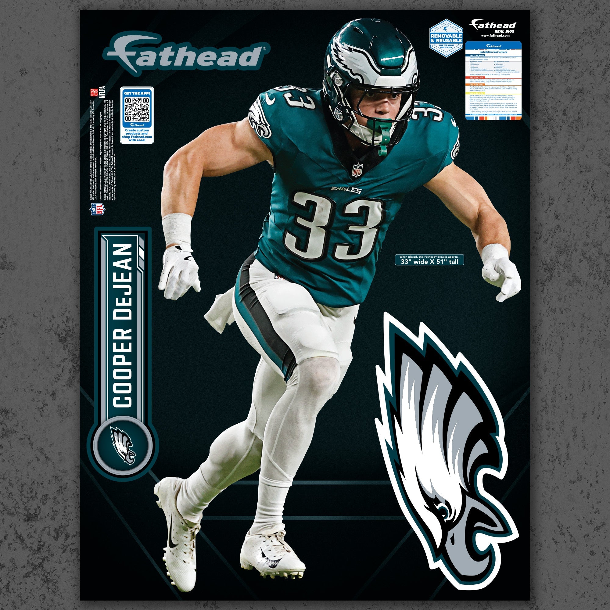 Cooper DeJean - RealBig Collection - Official NFL - Philadelphia Eagles - Reusable Vinyl Wall Decals