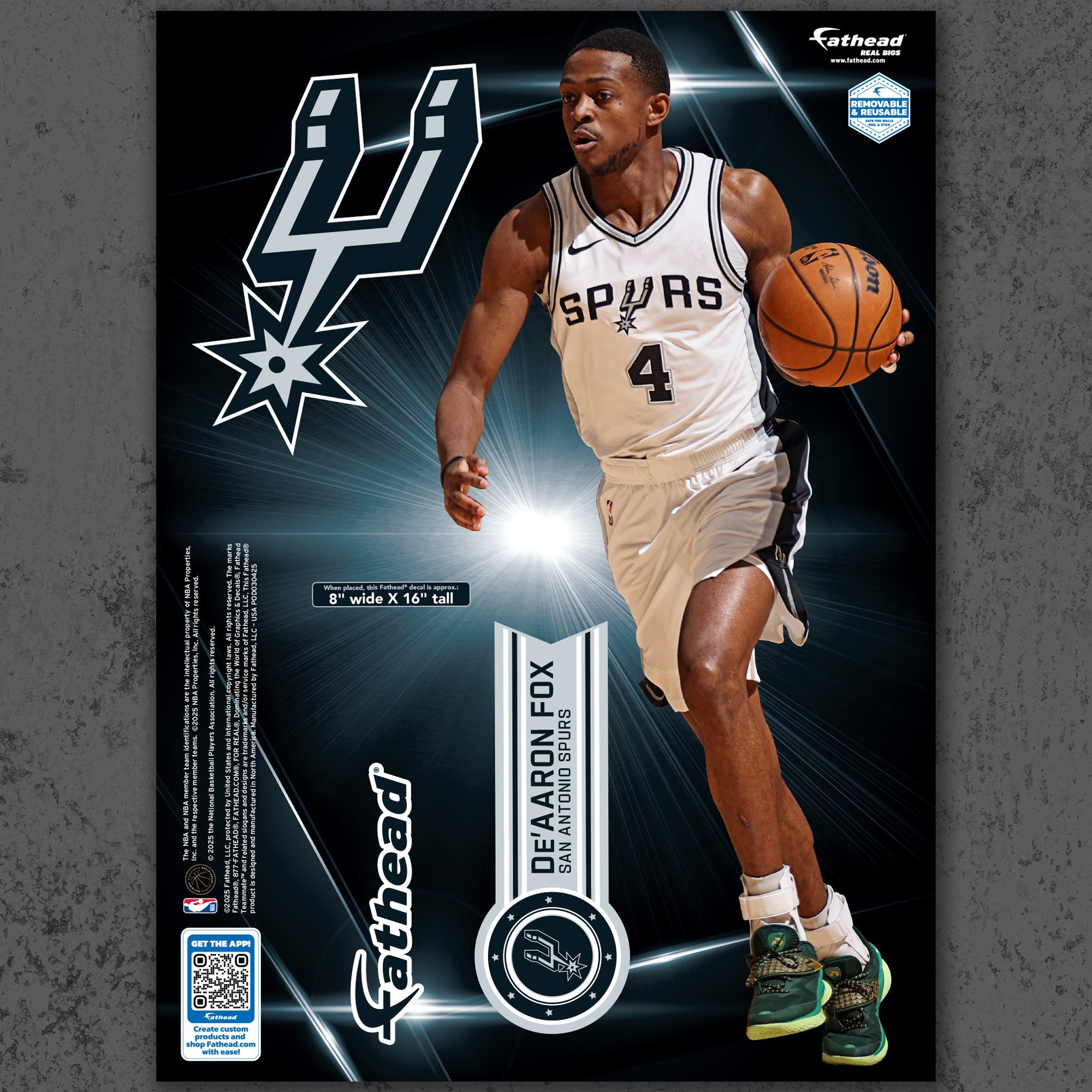 De'Aaron Fox - RealBig Collection - Official NBA - San Antonio Spurs - Reusable Vinyl Wall Decals