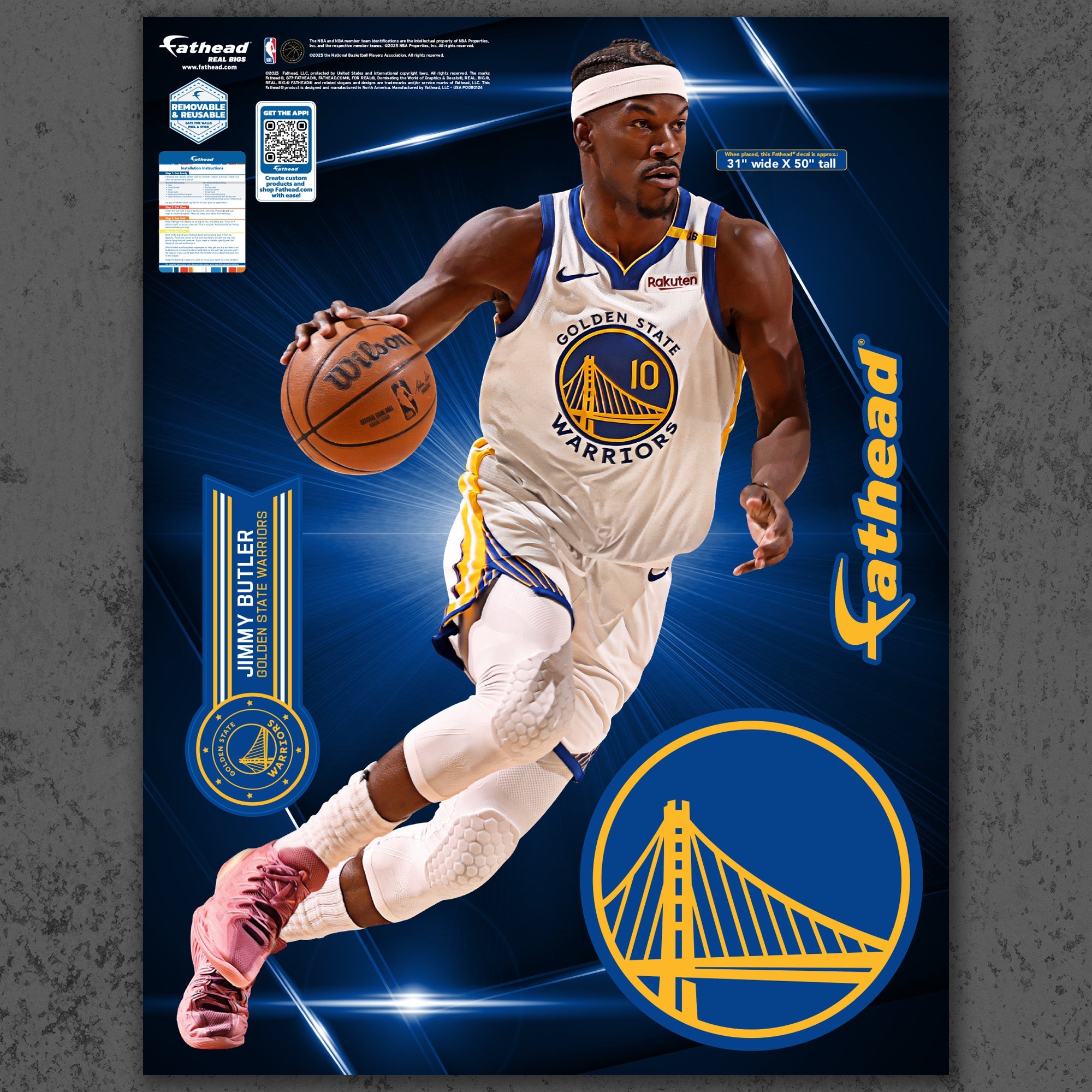 Jimmy Butler - RealBig Collection - Official NBA - Golden State Warriors - Reusable Vinyl Wall Decals
