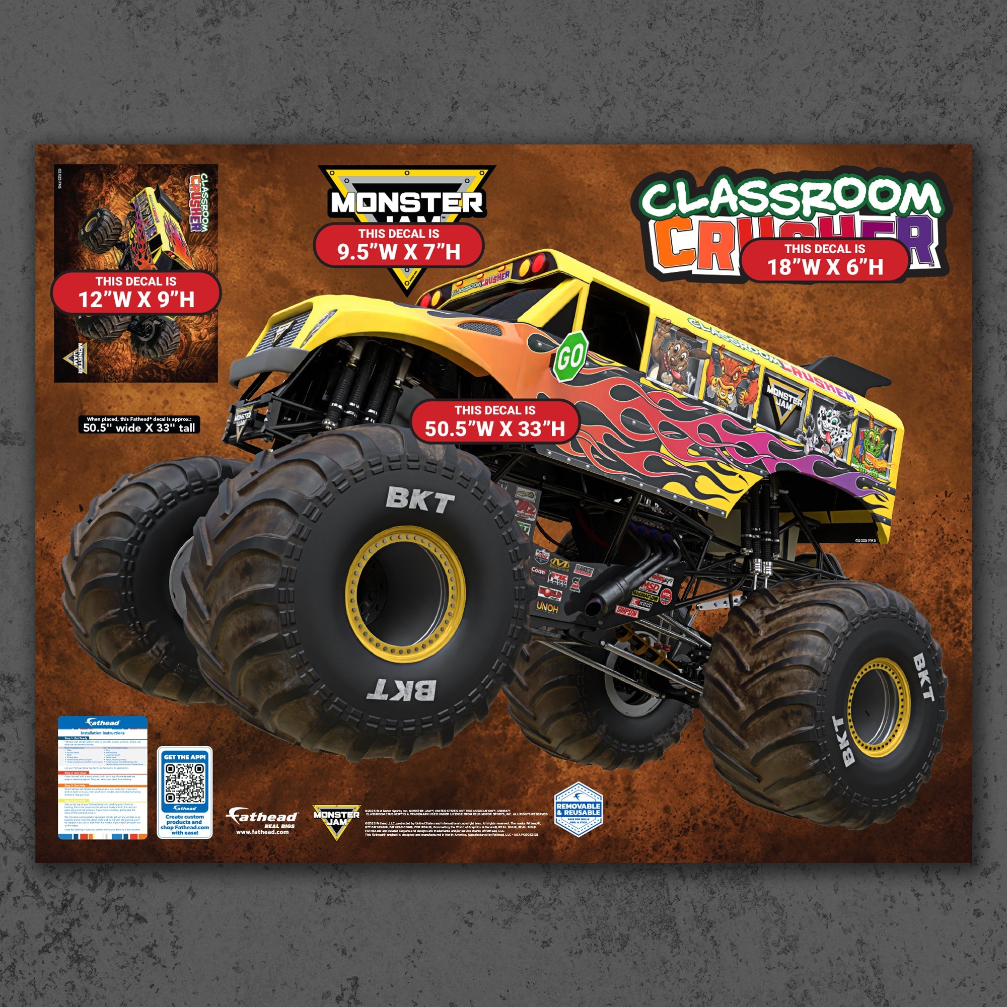 Classroom Crusher - RealBig Collection - Official Monster Jam - Reusable Vinyl Wall Decals