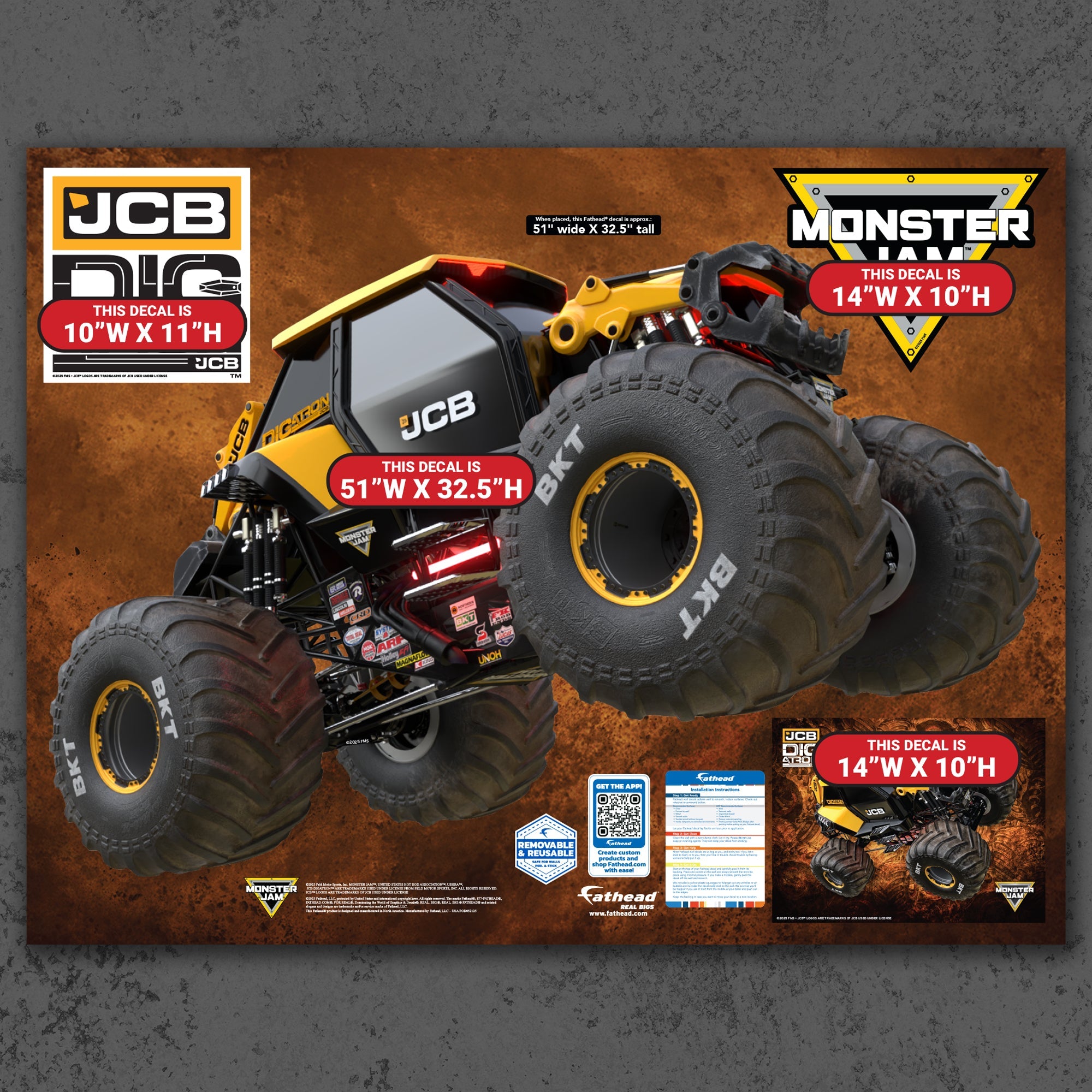 DIGatron - RealBig Collection - Official Monster Jam - Reusable Vinyl Wall Decals