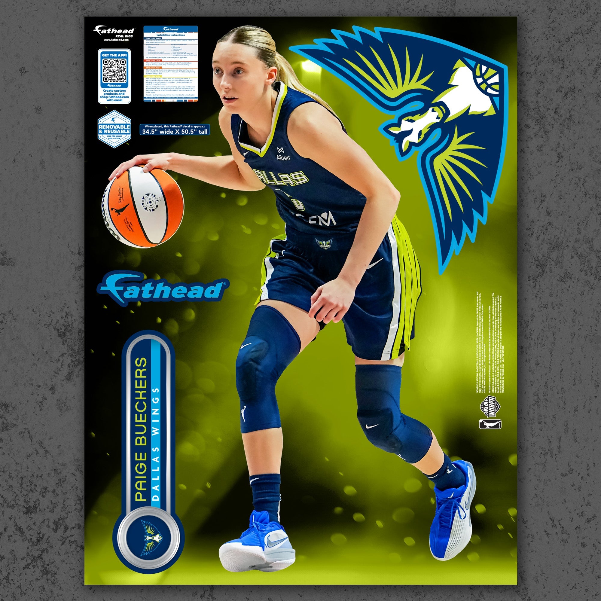 Paige Bueckers - RealBig Collection - Official WNBA - Dallas Wings - Reusable Vinyl Wall Decals