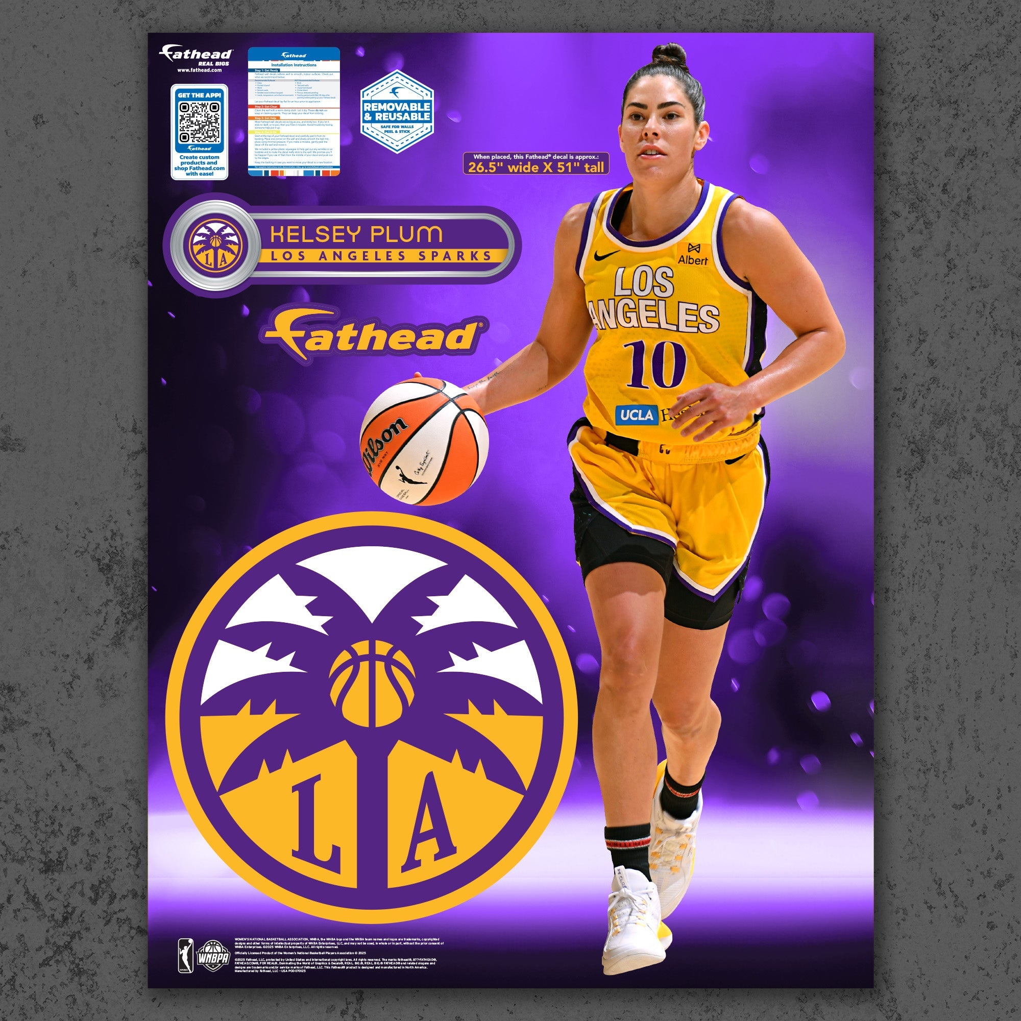 Kelsey Plum - RealBig Collection - Official WNBA - Los Angeles Sparks - Reusable Vinyl Wall Decals