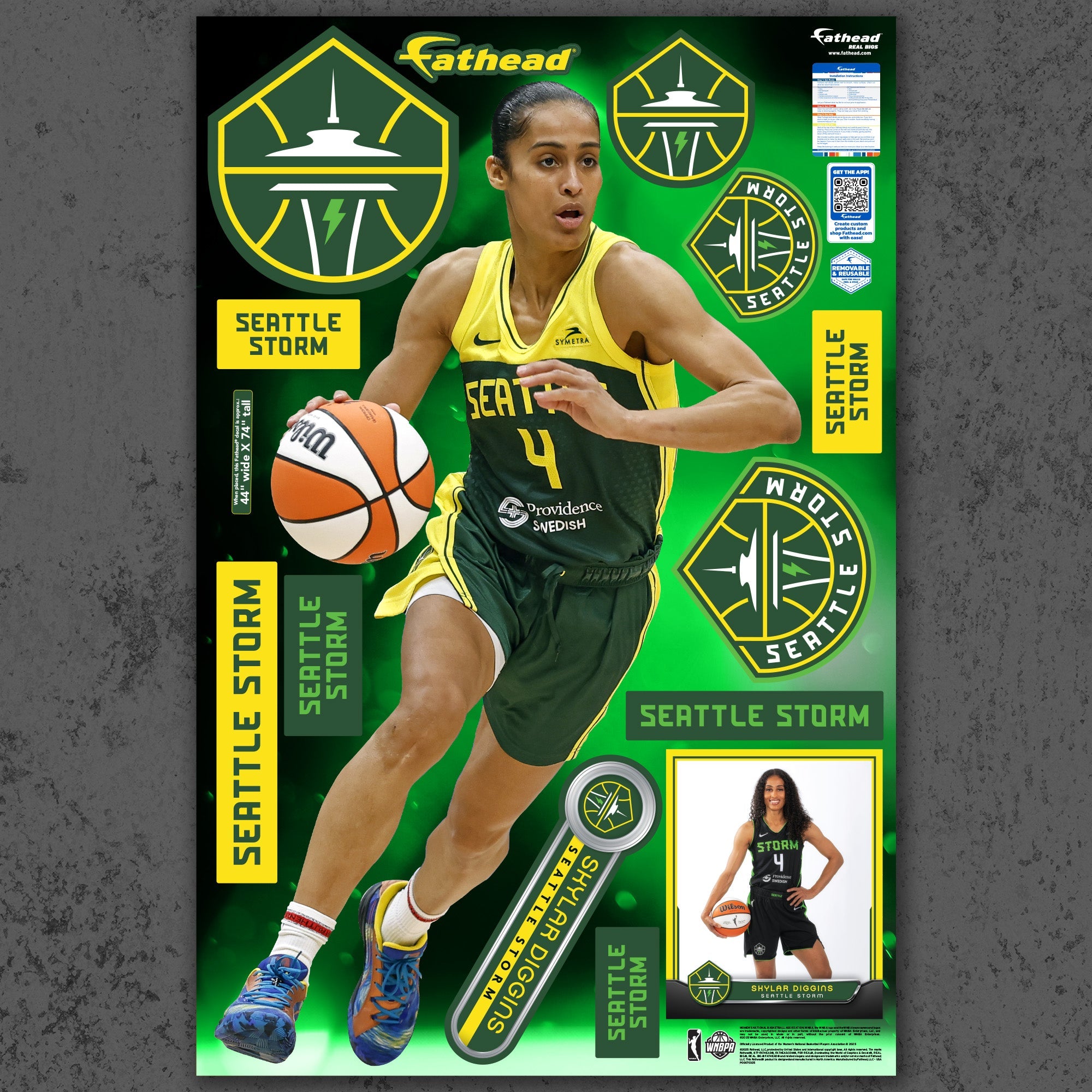Skylar Diggins - RealBig Collection - Official WNBA - Seattle Storm - Reusable Vinyl Wall Decals