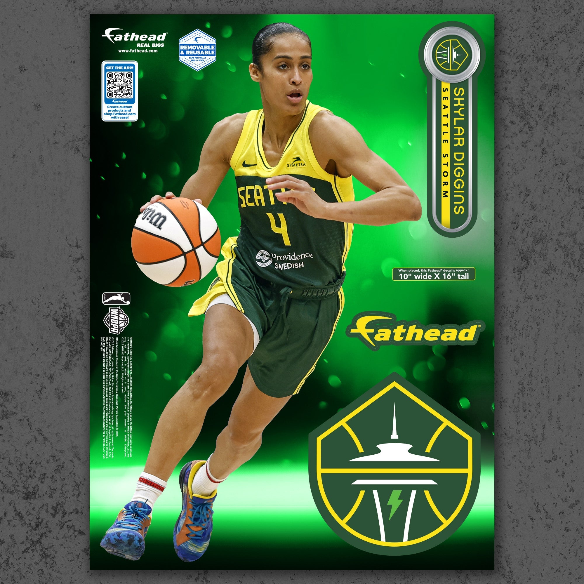 Skylar Diggins - RealBig Collection - Official WNBA - Seattle Storm - Reusable Vinyl Wall Decals