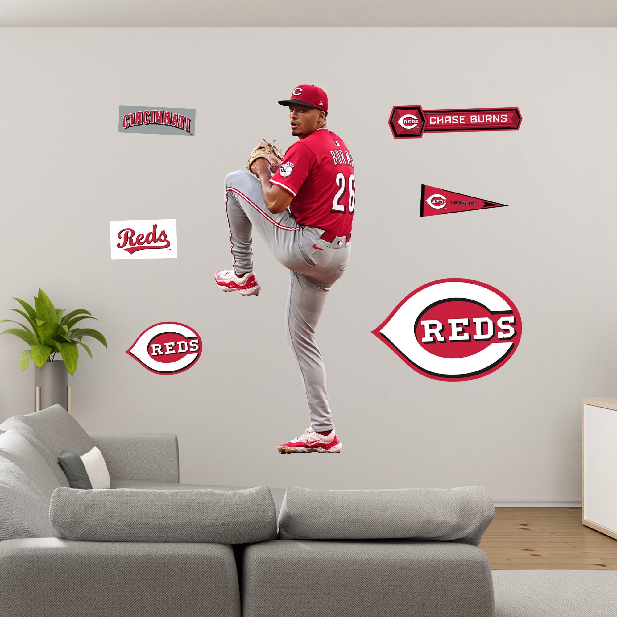 Chase Burns - RealBig Collection - Official MLB - Cincinnati Reds - Reusable Vinyl Wall Decals