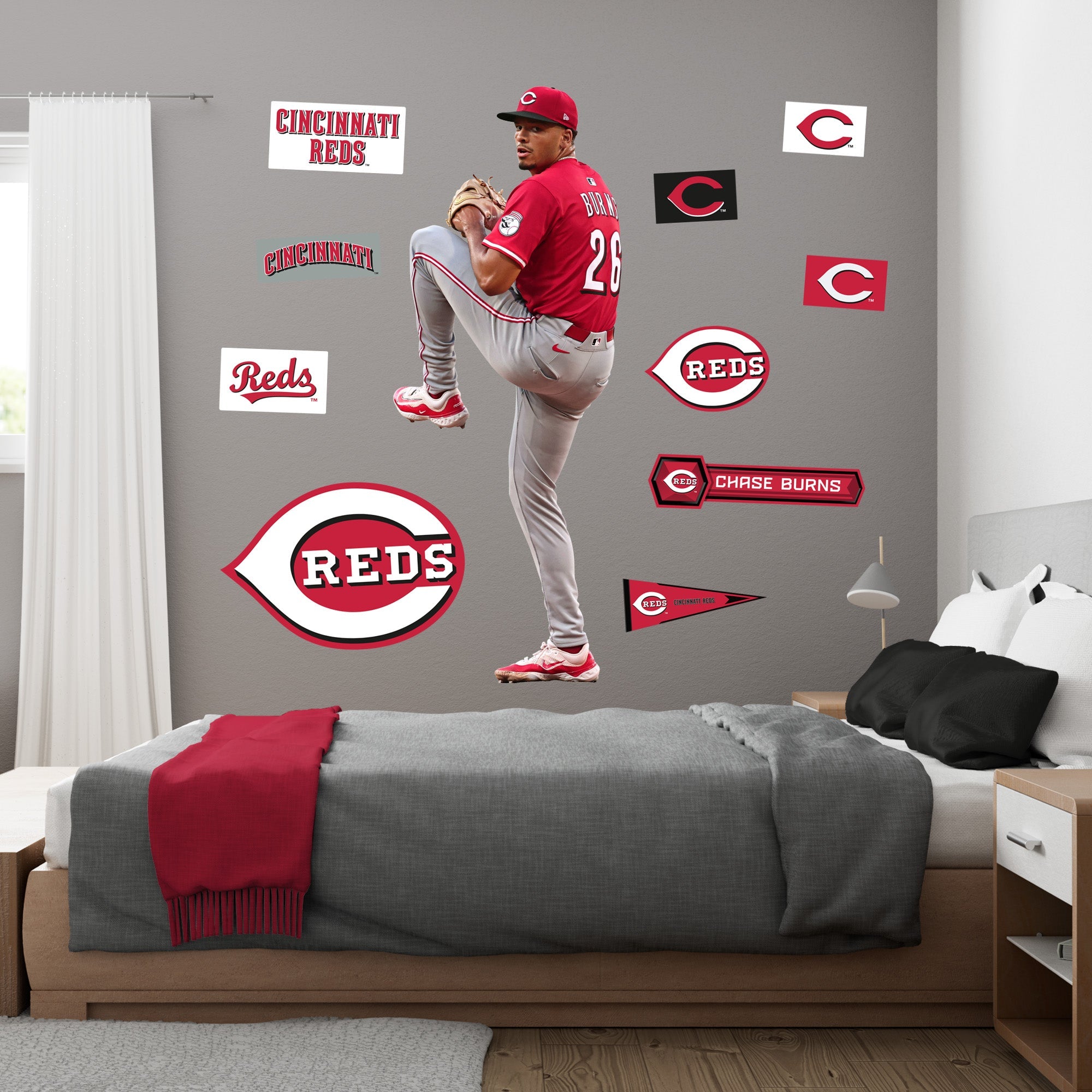 Chase Burns - RealBig Collection - Official MLB - Cincinnati Reds - Reusable Vinyl Wall Decals