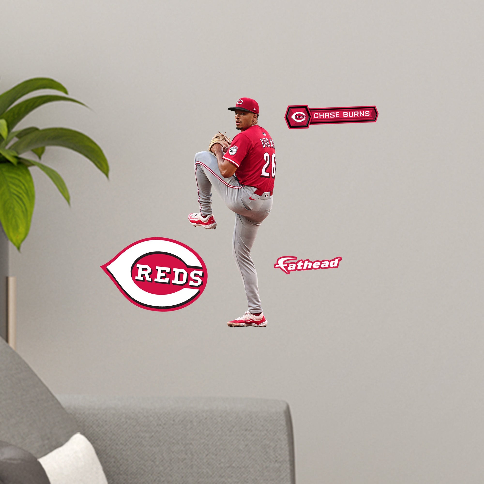 Chase Burns - RealBig Collection - Official MLB - Cincinnati Reds - Reusable Vinyl Wall Decals