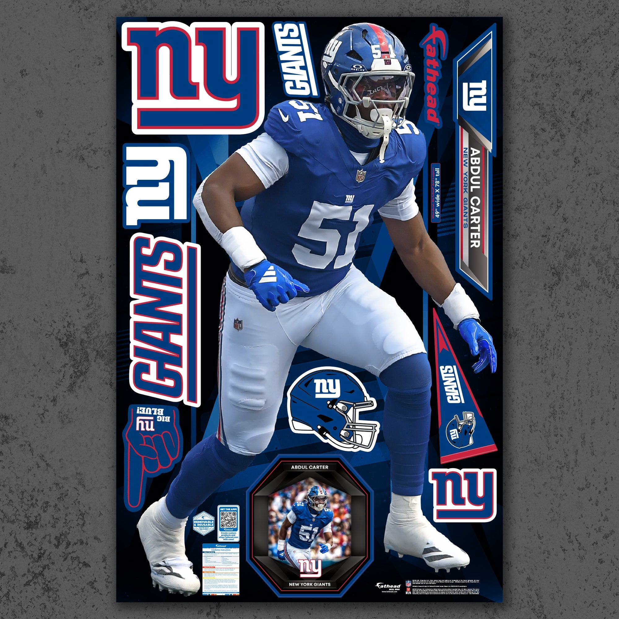 Abdul Carter - RealBig Collection - Official NFL - New York Giants - Reusable Vinyl Wall Decals