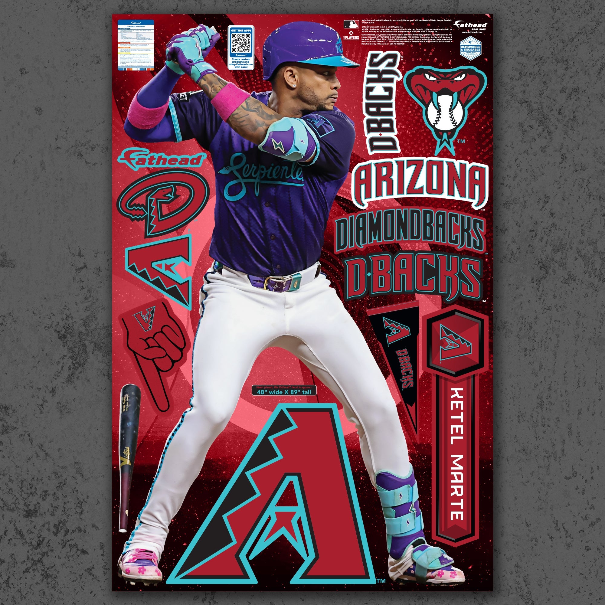 Ketel Marte - RealBig City Connect Collection - Official MLB - Arizona Diamondbacks - Reusable Vinyl Wall Decals