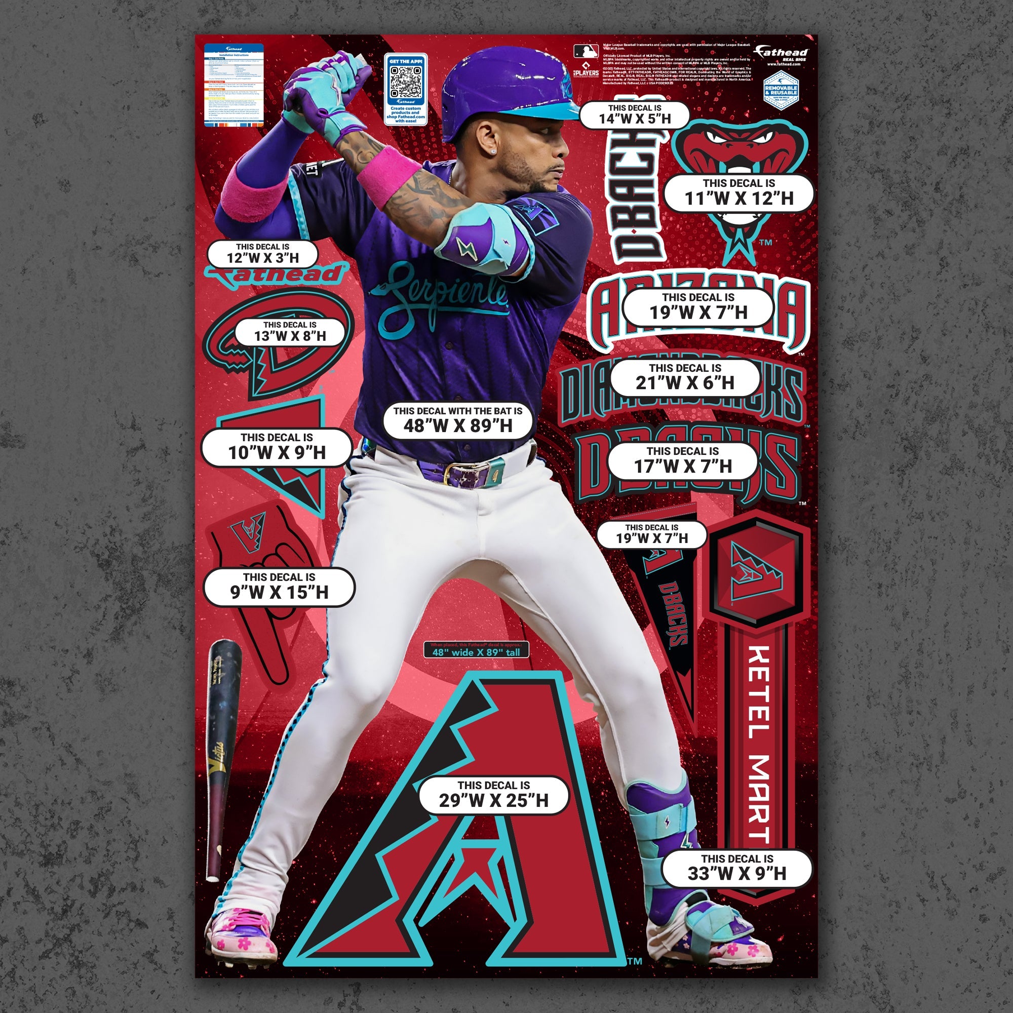 Ketel Marte - RealBig City Connect Collection - Official MLB - Arizona Diamondbacks - Reusable Vinyl Wall Decals