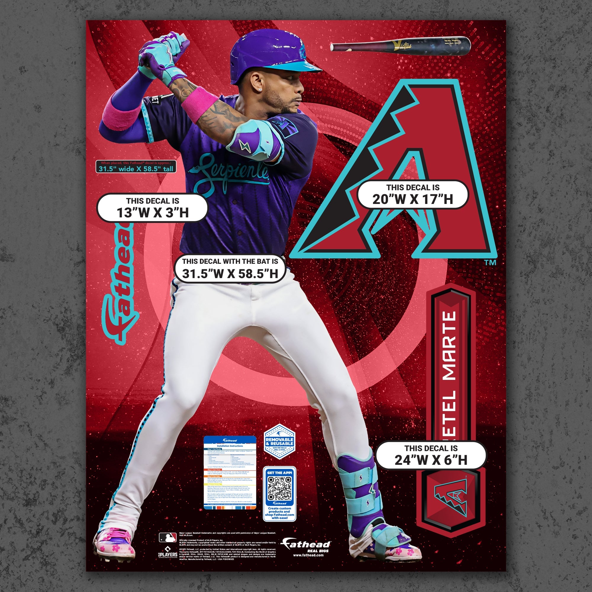 Ketel Marte - RealBig City Connect Collection - Official MLB - Arizona Diamondbacks - Reusable Vinyl Wall Decals