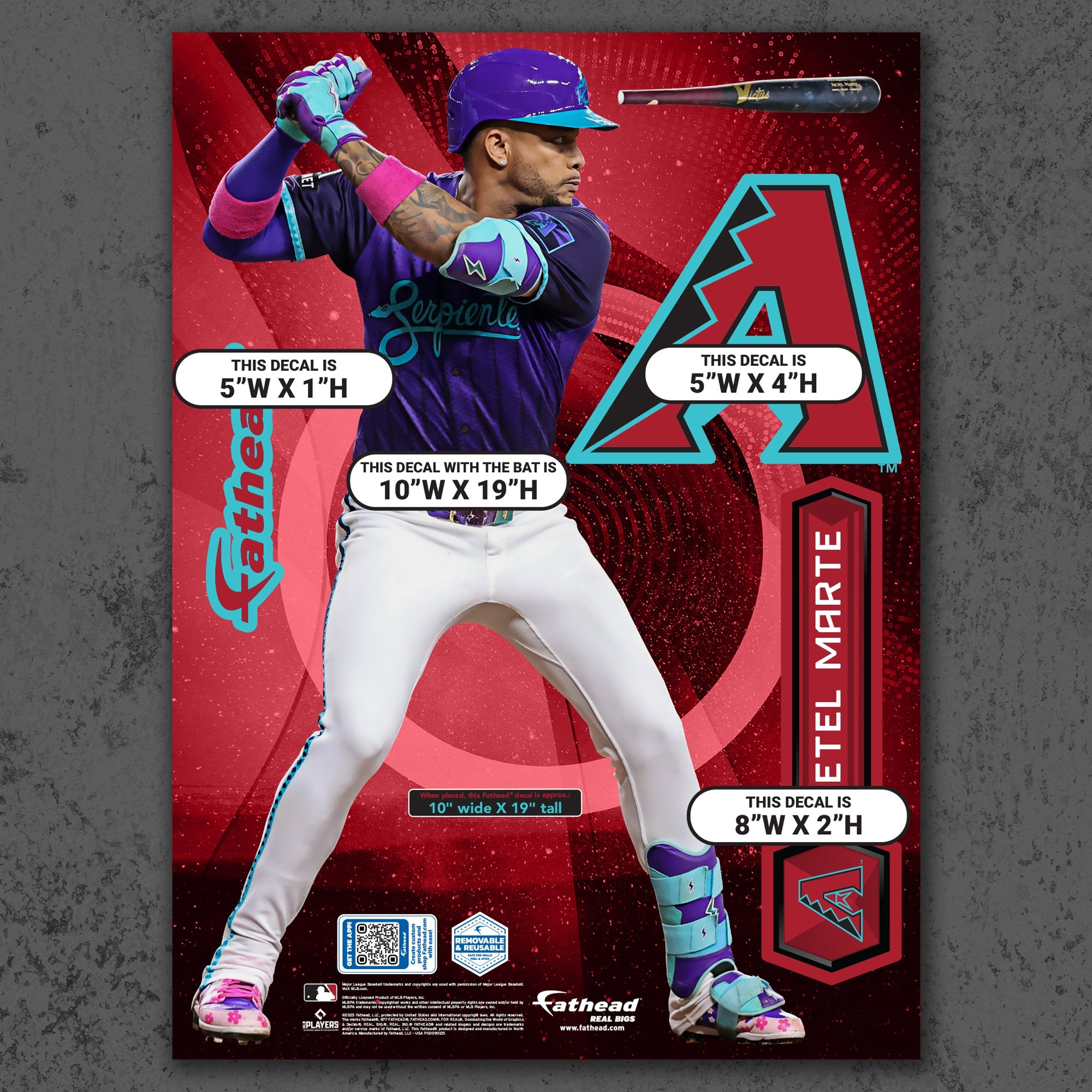 Ketel Marte - RealBig City Connect Collection - Official MLB - Arizona Diamondbacks - Reusable Vinyl Wall Decals