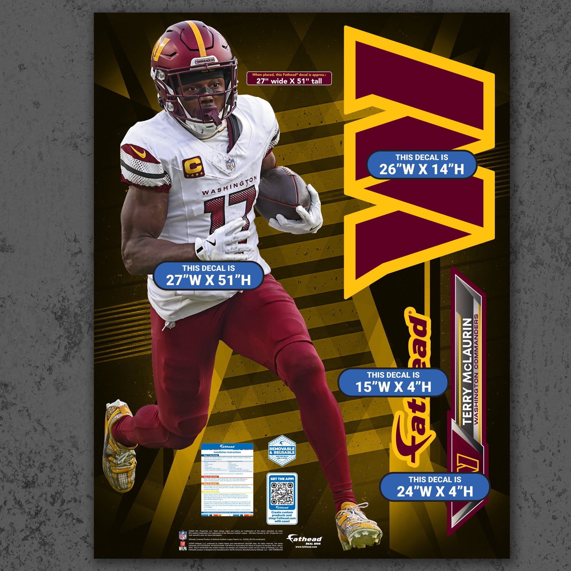 Terry McLaurin - RealBig Collection - Official NFL - Washington Commanders - Reusable Vinyl Wall Decals