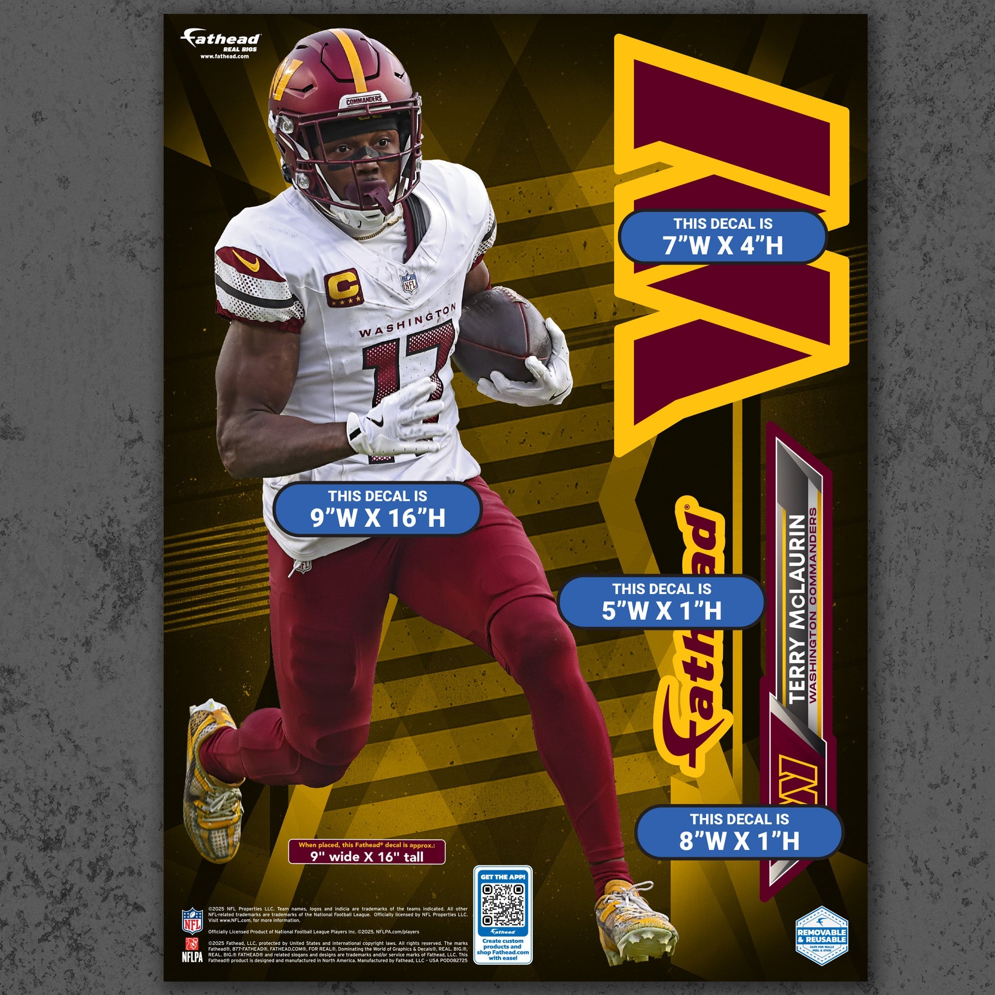 Terry McLaurin - RealBig Collection - Official NFL - Washington Commanders - Reusable Vinyl Wall Decals